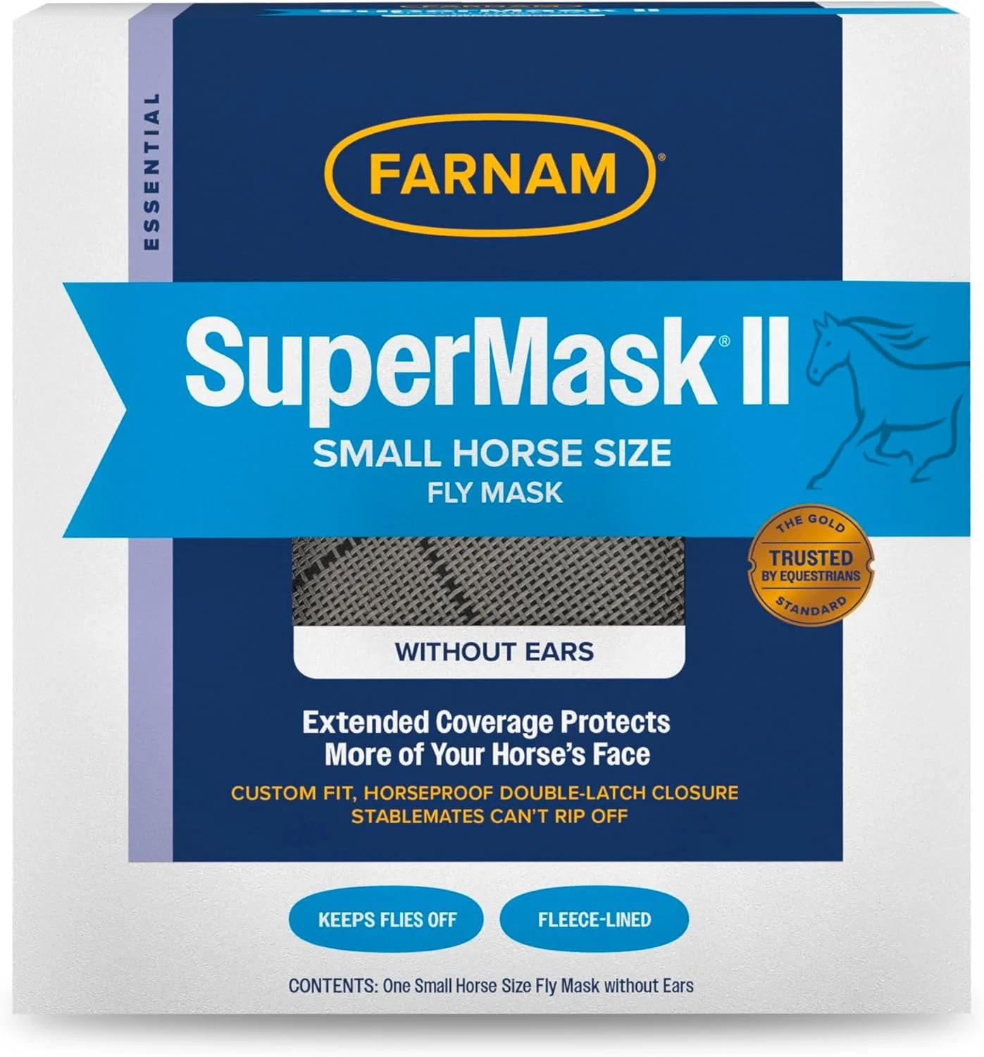 Secure Farnam SuperMask II Fly Mask Without Ears for Smaller Horses or Arabian Horses Full Face Coverage Eye Protection from Insect Pests Structured Classic Mesh with Plush Trim Small Horse Arabian Size Contemporary