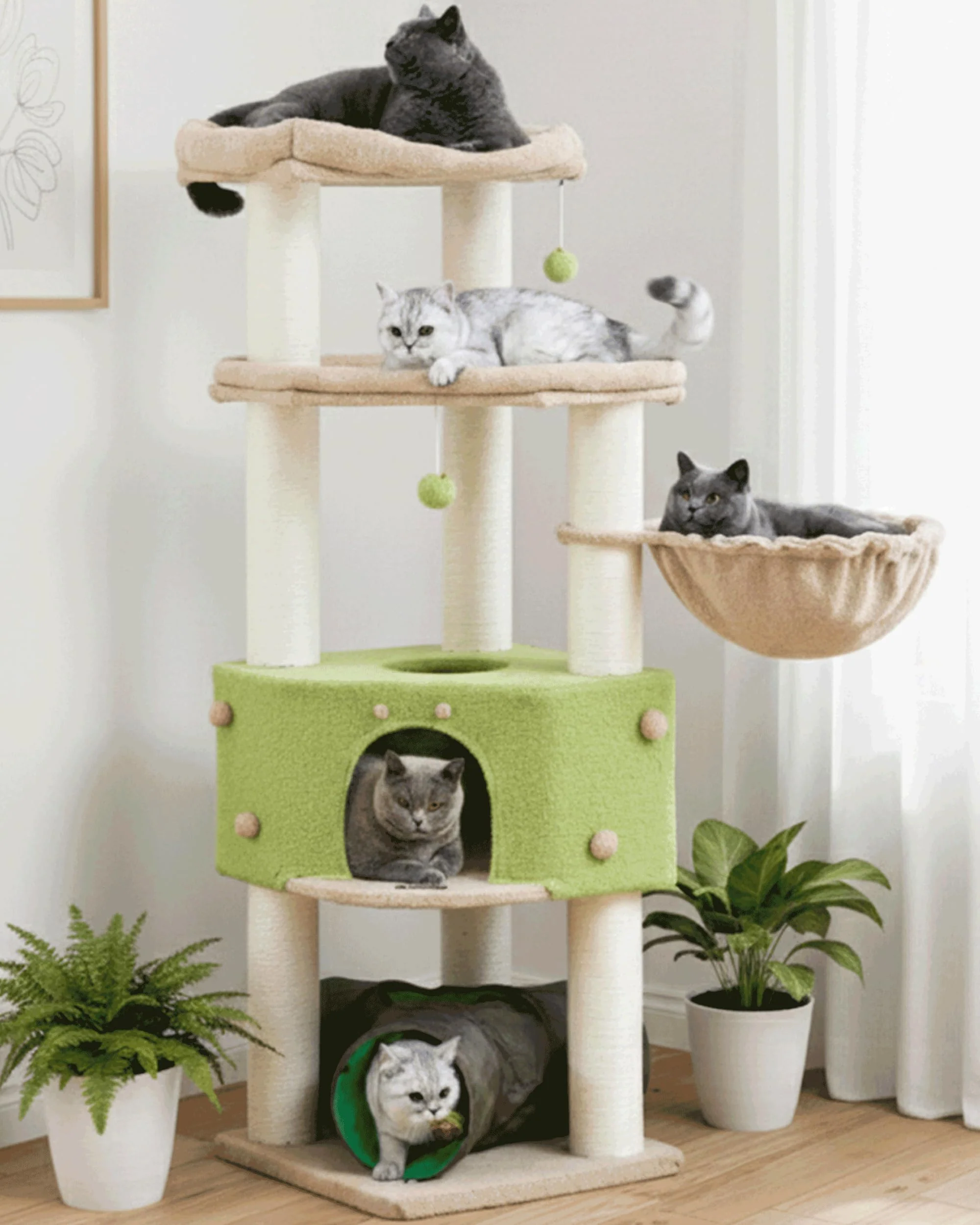Exclusive Feliskyn Cat Tree Tower for Large Indoor Cats – 60 Inch XL Heavy-Duty Multi-Level Condo Natural