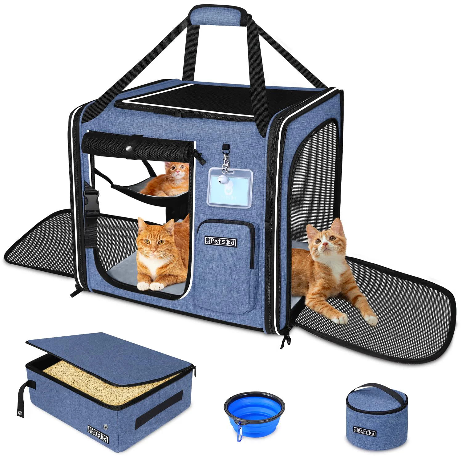 Genuine Petskd Combinable Large Cat Carrier with Litter Box for Car Travel – 19x17x18 Soft Carrier for 2 Small Cats Proven
