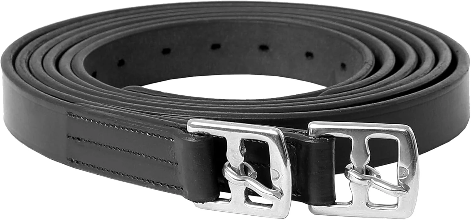 Functional Exion Pre-Stretched Leather Stirrup Leathers for English Saddles Premium Vegetable-Tanned Non-Stretch Stirrups for Jumping Dressage Schooling 18-Hole Numbered Adjustment SS Buckles Powerful