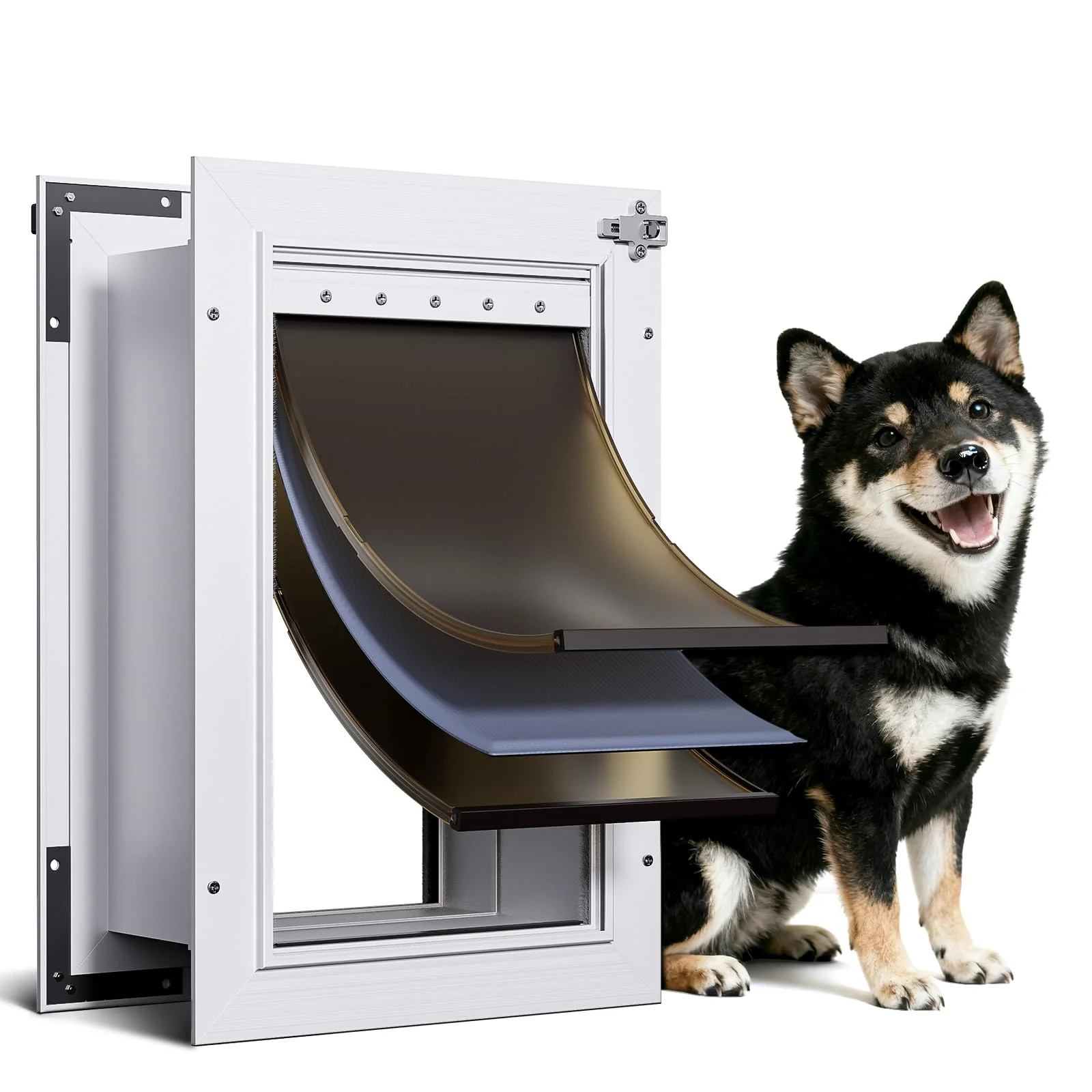 Next-Generation PETCOMING 3-Flap Wall Mount Dog Door — Aluminum Alloy Insulated Flaps 2 Locks Up to 45 lb World-Class