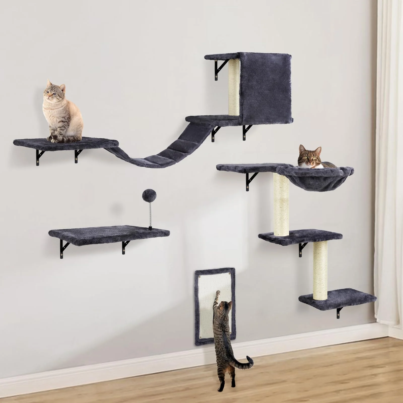 Lightweight SLFYFC Cat Wall Furniture – Wall-Mounted Climber Set with Shelves Perches Condo Scratching Board Dark Grey Smooth