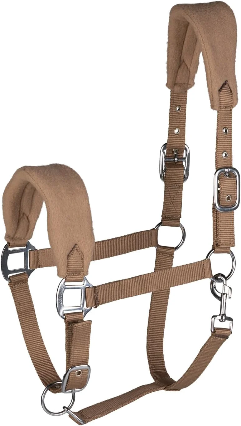 Recyclable HORZE Kiel Adjustable Horse Halter with Fleece Padding - Tan - Horse Classic