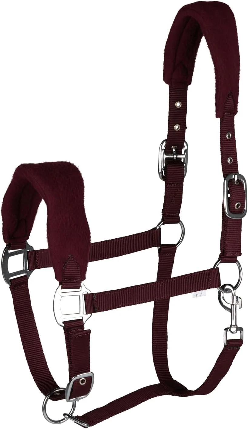 Green HORZE Kiel Adjustable Horse Halter with Fleece Padding - Dark Red - Cob Exceptional