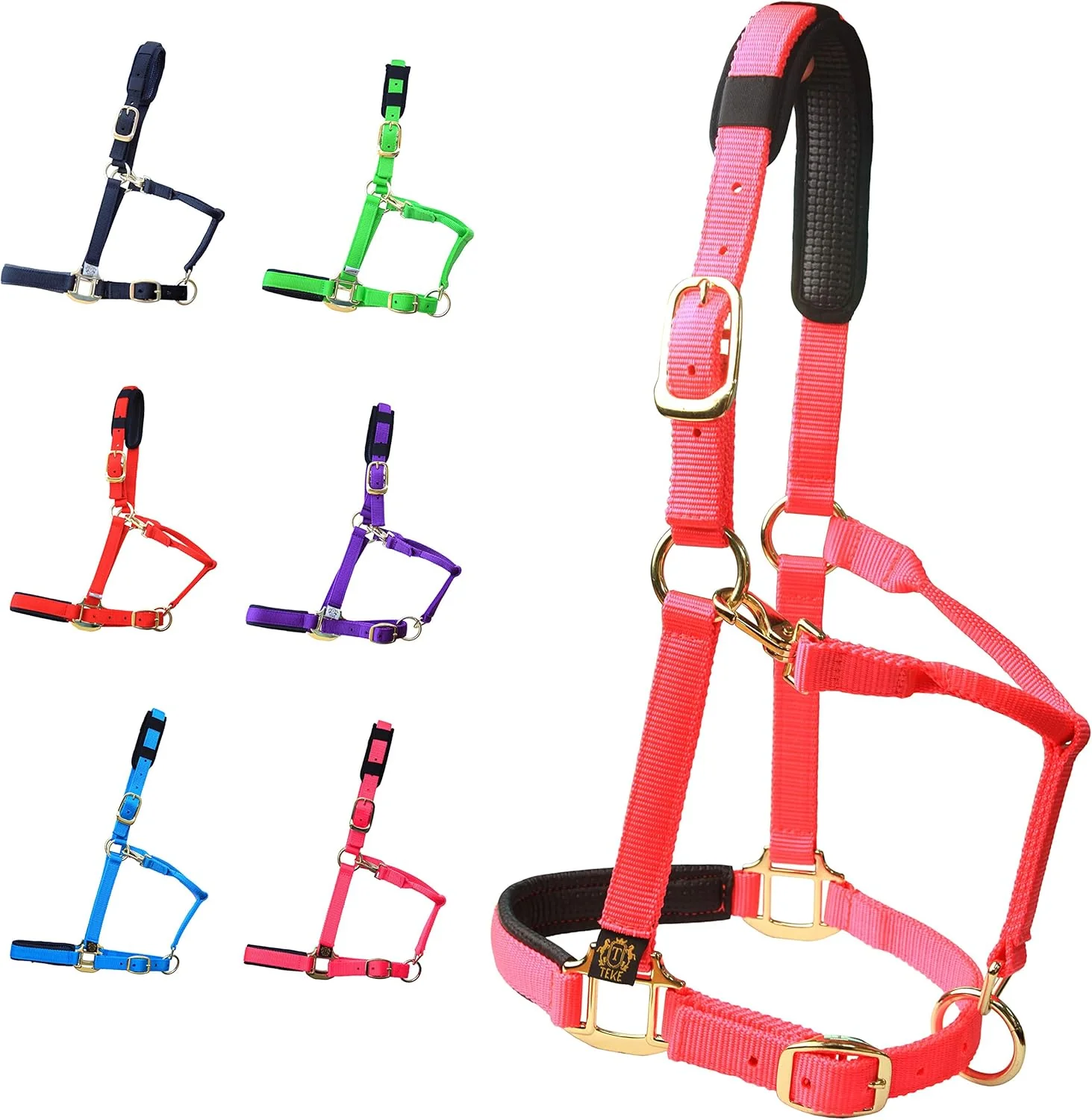 Optimized T TEKE Adjustable Horse Halters by Heavy Duty Soft Nylon Padded with Anti-rubbing Waffle Neoprene on Both Crown Nose Luxury