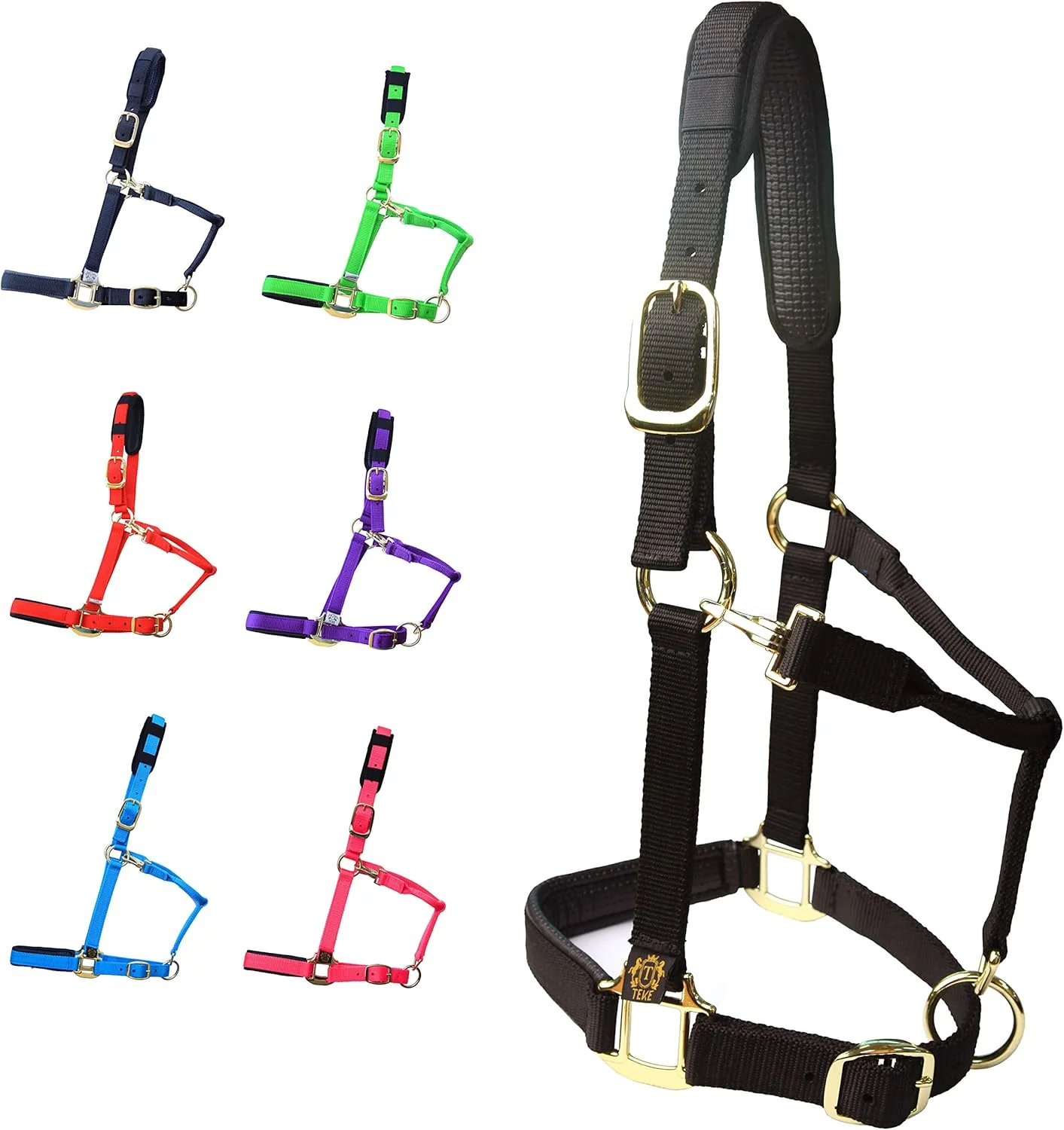 Official T TEKE Adjustable Horse Halters by Heavy Duty Soft Nylon Padded with Anti-rubbing Waffle Neoprene on Both Crown Nose Outstanding
