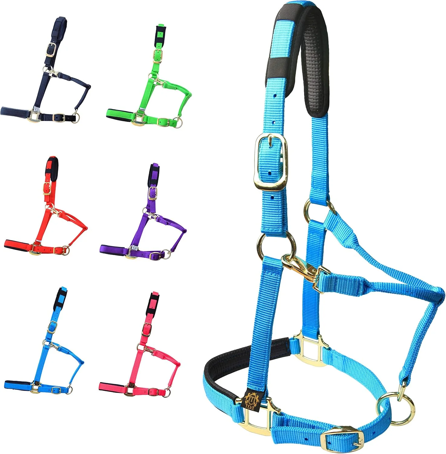 Solid T TEKE Adjustable Horse Halters by Heavy Duty Soft Nylon Padded with Anti-rubbing Waffle Neoprene on Both Crown Nose Enhanced
