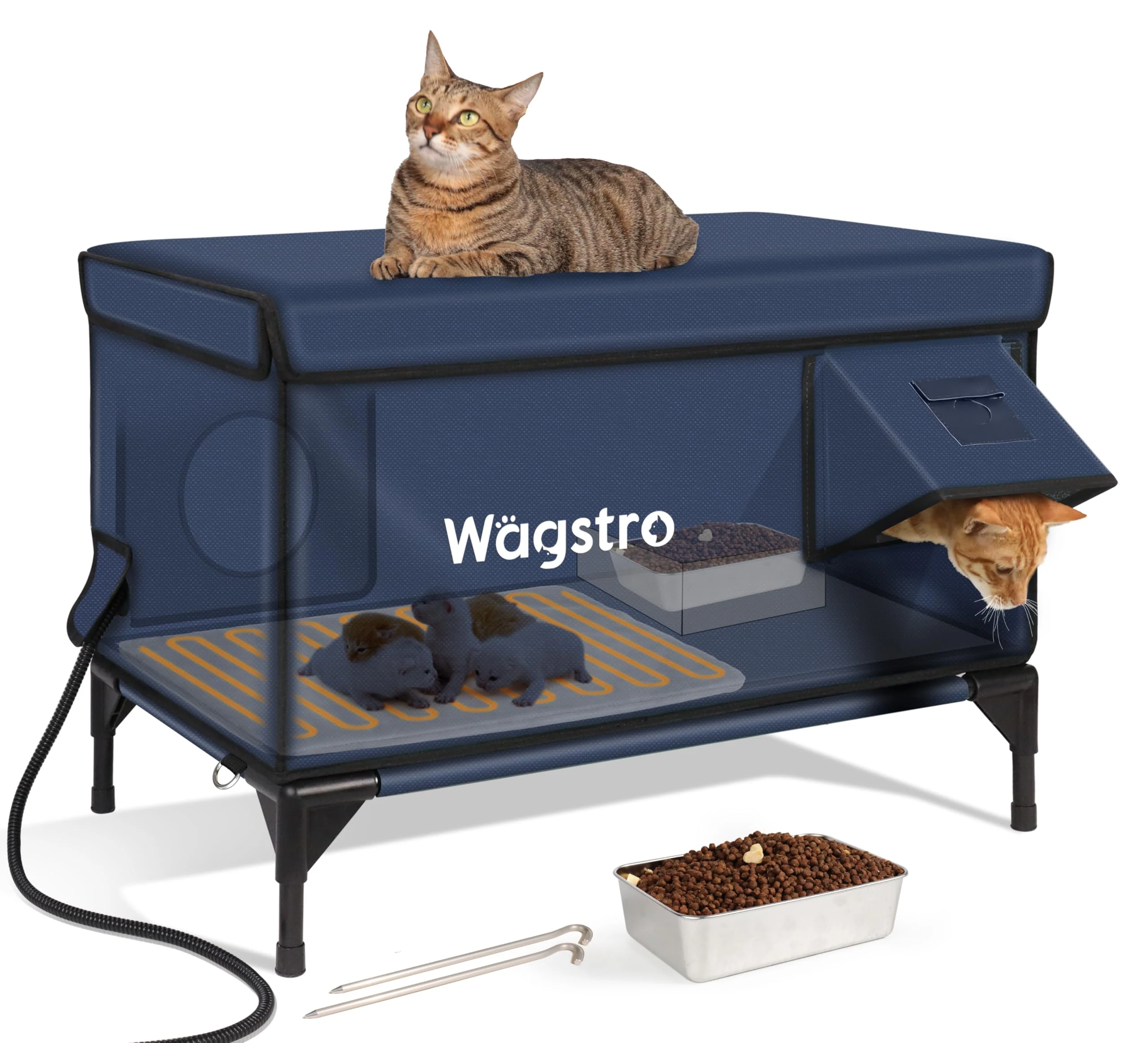 Refined Wagstro Ex-Large Heated Cat Shelter for Outdoor Winter – Waterproof Escape Door 6-Inch d 29x17x20 Dark Blue Solid