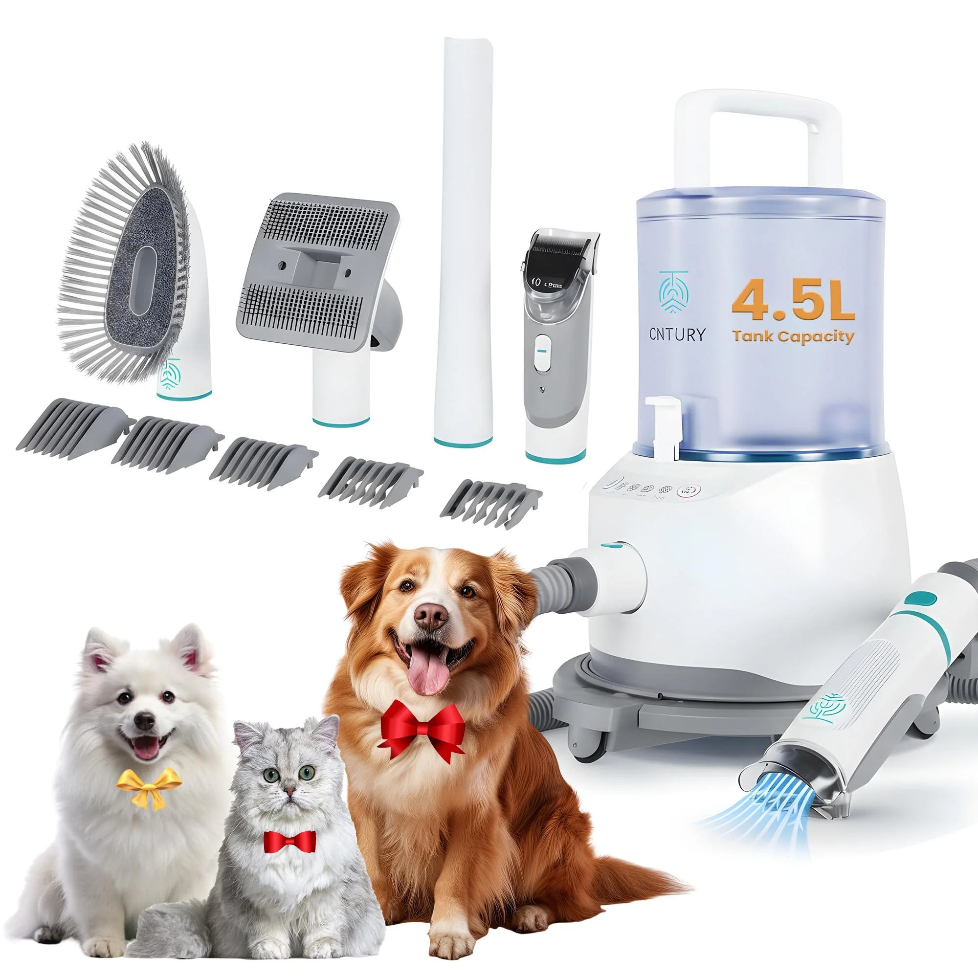 Recyclable Cntury Dog Grooming Vacuum — 5-in-1 Grooming Kit 14 000Pa Suction 4.5L Dust Cup Quiet Pet Hair Cleaner Excellent