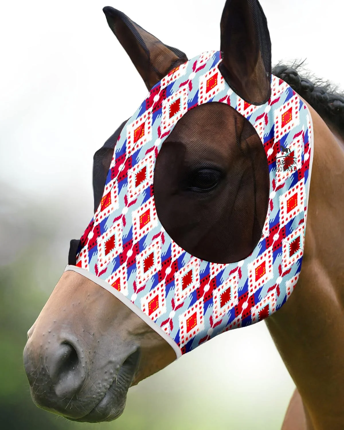 High-Quality Harrison Howard Super Comfort Stretchy Fitting Horse Fly Mask with UV Protection Soft on Skin with Breathability Tribal Abstract Full Size Safe