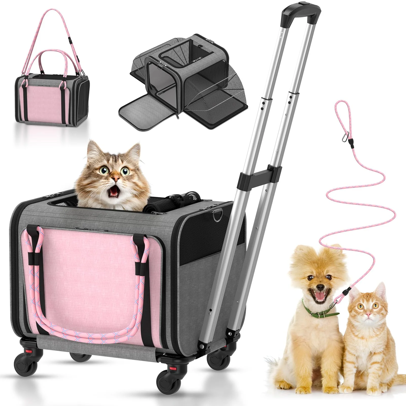 Innovative BNISE Pet Carrier with Wheels – Airline Expandable Rolling Carrier for Cats Small Dogs Under 25 lbs Premium