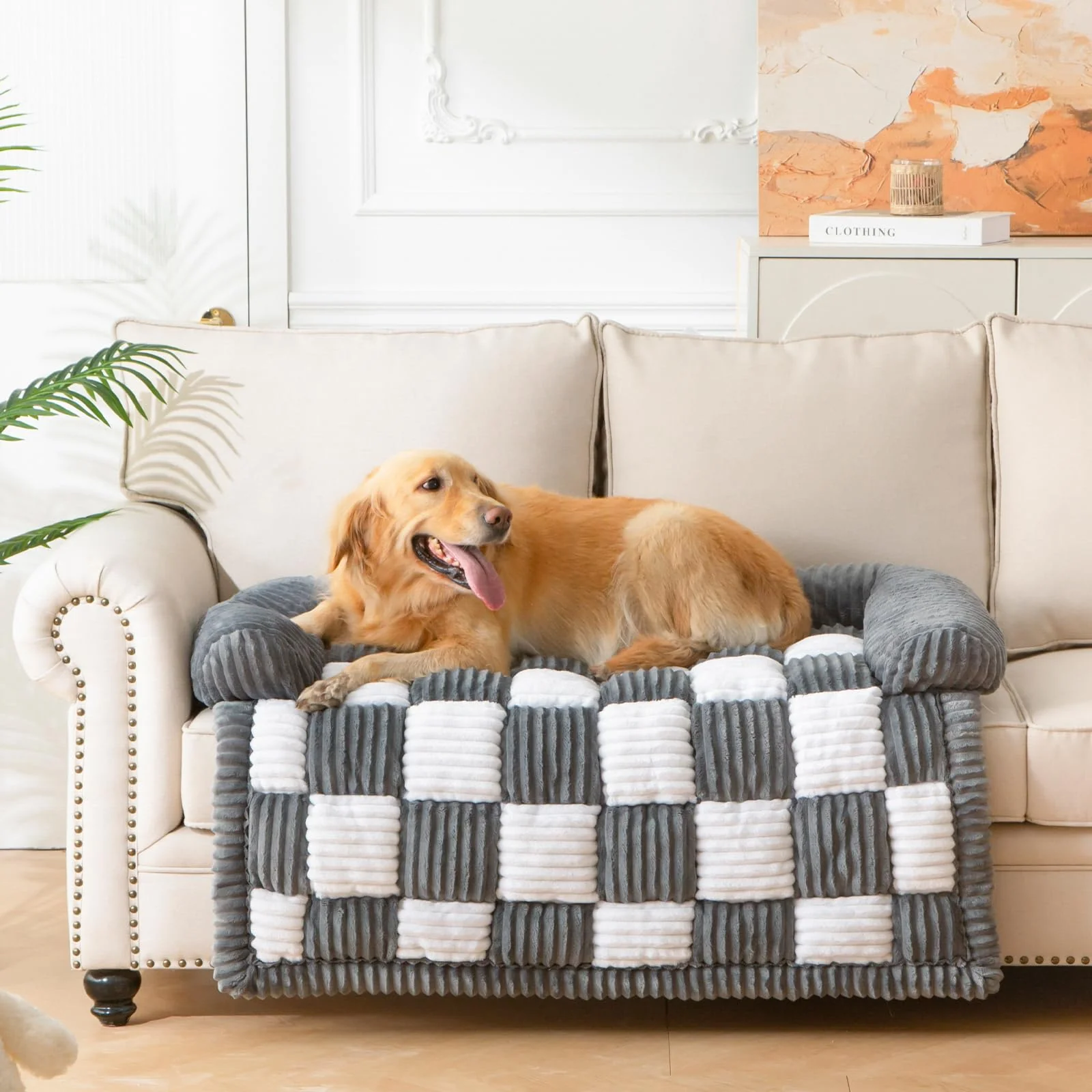 Safe NestlyMoly Couch Dog Bed with Bolster Non-Slip Washable Fleece Grey X-Large Trendy
