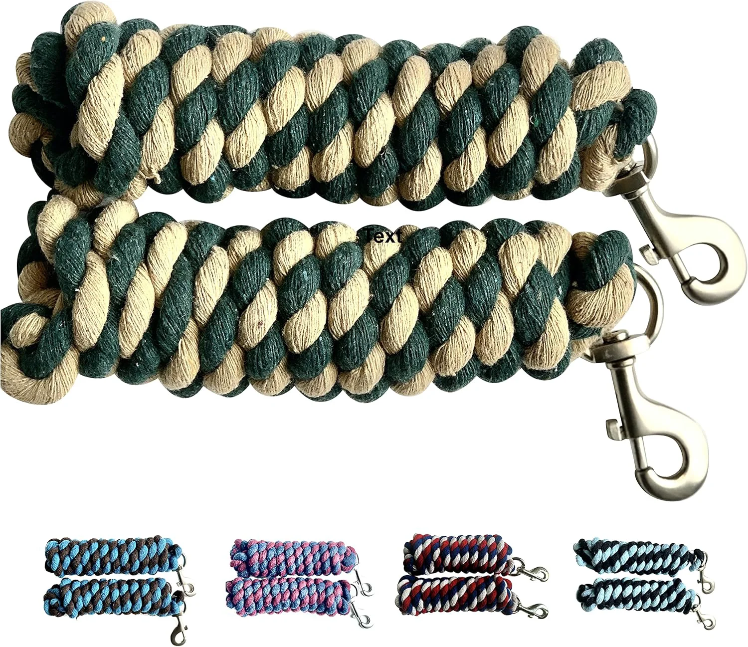 Minimalist Majestic Ally Pack of 2 Solid Cotton Lead Rope for Horses Livestock – 10 Foot Long and 5 8 inch Thick - Replaceable Heavy-Duty Satin Bolt Snap – Handmade – Soft Broken in Feel Hunter Green -Tan Pure