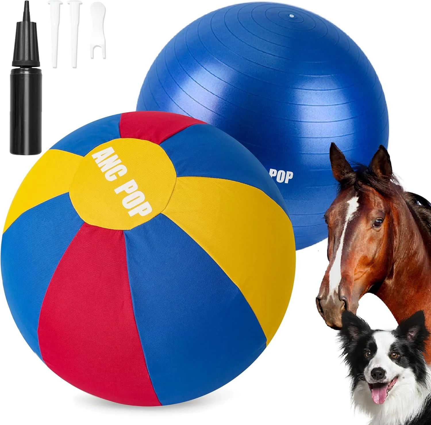 Green Herding Ball for Dogs Horse Cover 25 Ball for Horses Large with Hand Pump for Play Horse Toys for Horses Stall Red and Blue and Yellow Soft