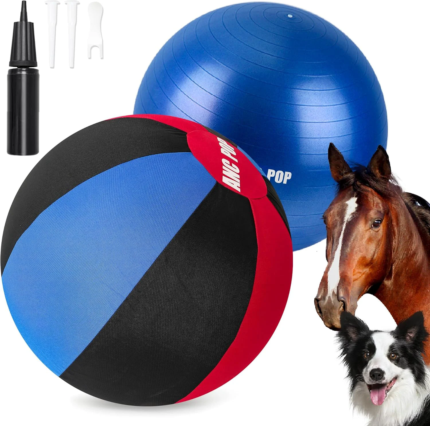 Selected Herding Ball for Dogs Horse Ball Cover 25 for Horses Large with Hand Pump for Play Red and Blue and Black High-Grade