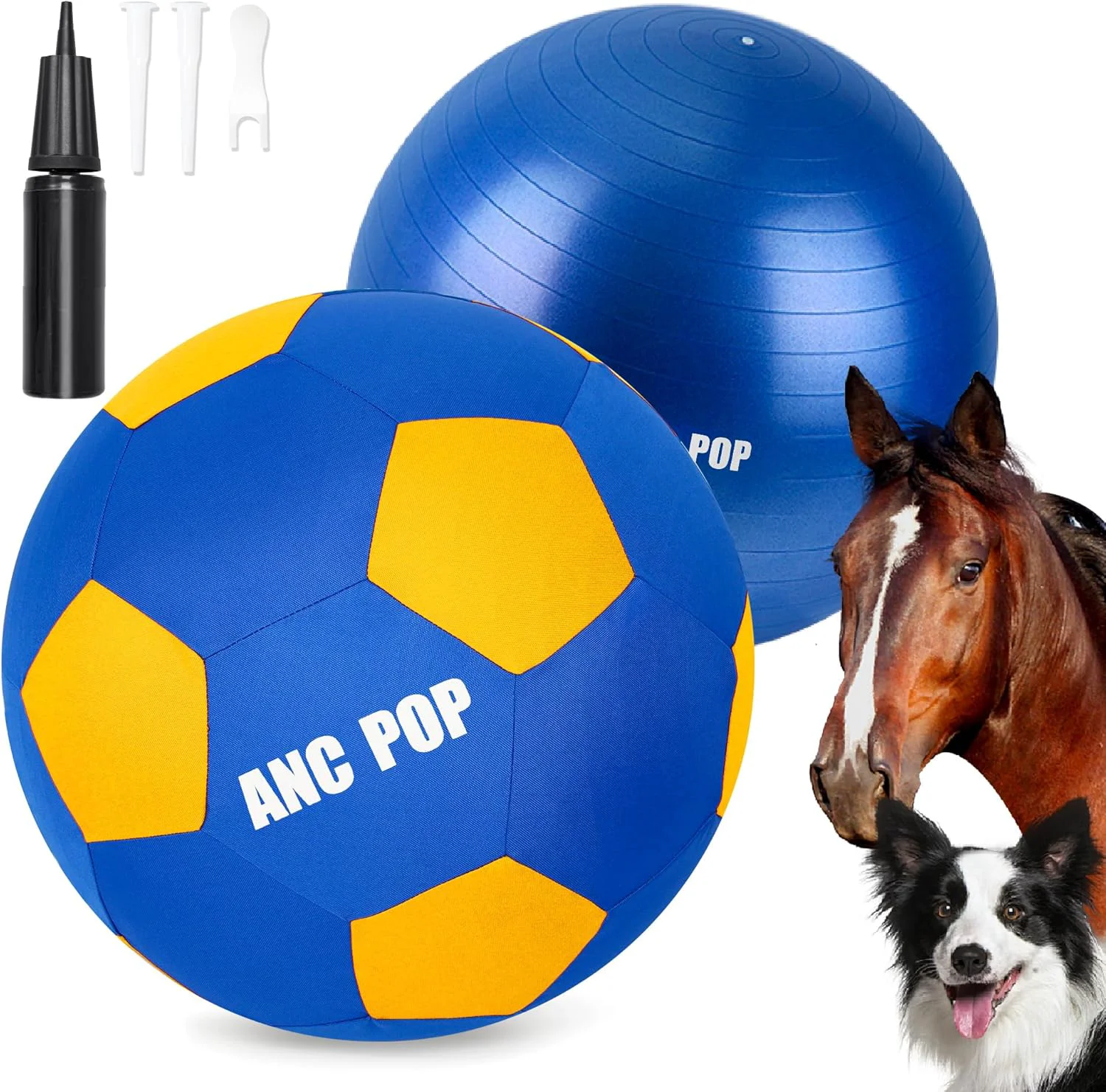 Easy-to-Use Herding Ball for Dogs Horse Ball Cover 25 for Horses Large with Hand Pump for Play Blue and Yellow Recyclable