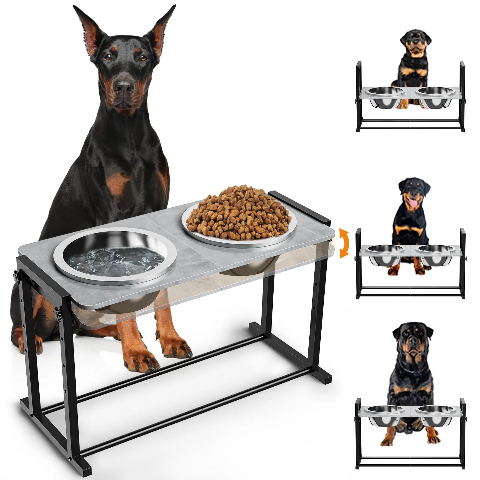 Optimized GUIBUKEYAN d Dog Bowls for Extra Large Dogs – 4-Height Adjustable Tilted Raised Bowl Stand with 2x3L Stainless Steel Bowls Comfortable