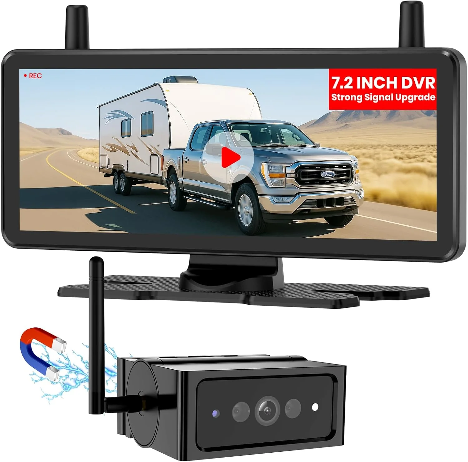 Long-Lasting AUTO-VOX Wireless Backup Camera Magnetic 7.2 1080P HD DVR Recording Monitor No Wiring 1 Min Install Dual Antenna RV Back Up Camera IP69K Waterproof with IR Night Vision for Truck Camper Trailer Pure