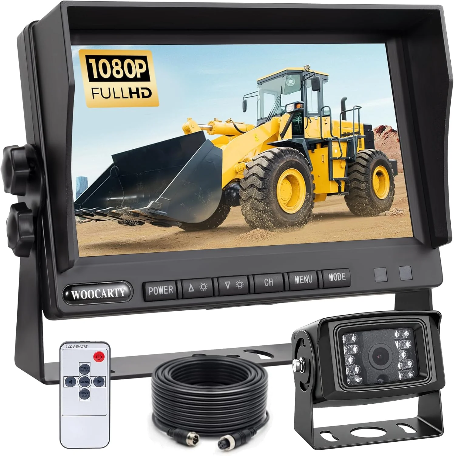 Original Design 7-inch AHD1080P Wired RV Backup Camera System IP69k Waterproof IR Night Vision Reversing Camera Vibration-Proof 20G for Trailer Tractors Truck Excavator Caravan Skid Steer Heavy Equipment Breathable