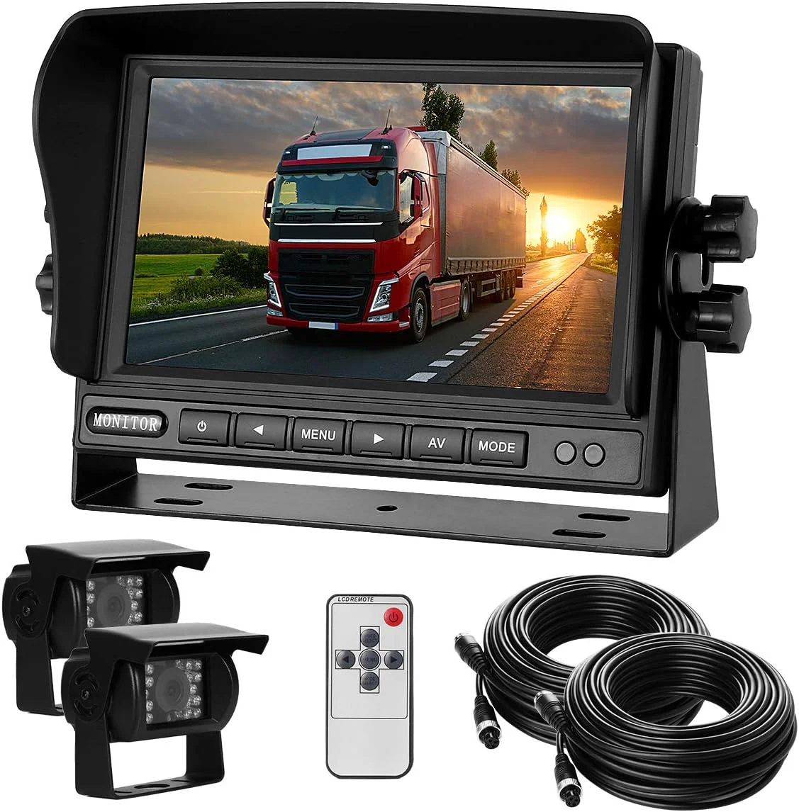 Functional RV Backup Camera and Monitor Kit 12-24V 7inch HD Monitor Reversing 2 Rear View Camera 170°Wide Angle 18IR Night Vision Waterproof IP68，Dual Back up Camera for Truck Trailer Van Camper Vehicles. Fashionable