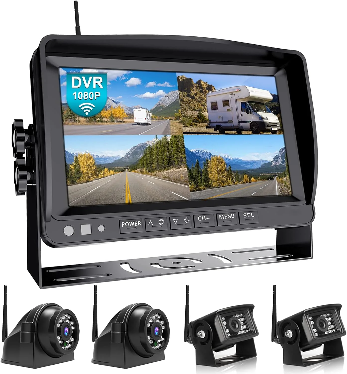 Genuine Fookoo HD 1080P 9 Wireless Backup Camera System 9-inch Quad Split Screen Monitor w Recording IP69 Waterproof Side View Rear View Cameras Digital Signal Parking Lines for RV Truck Trailer DW9T4 Selected