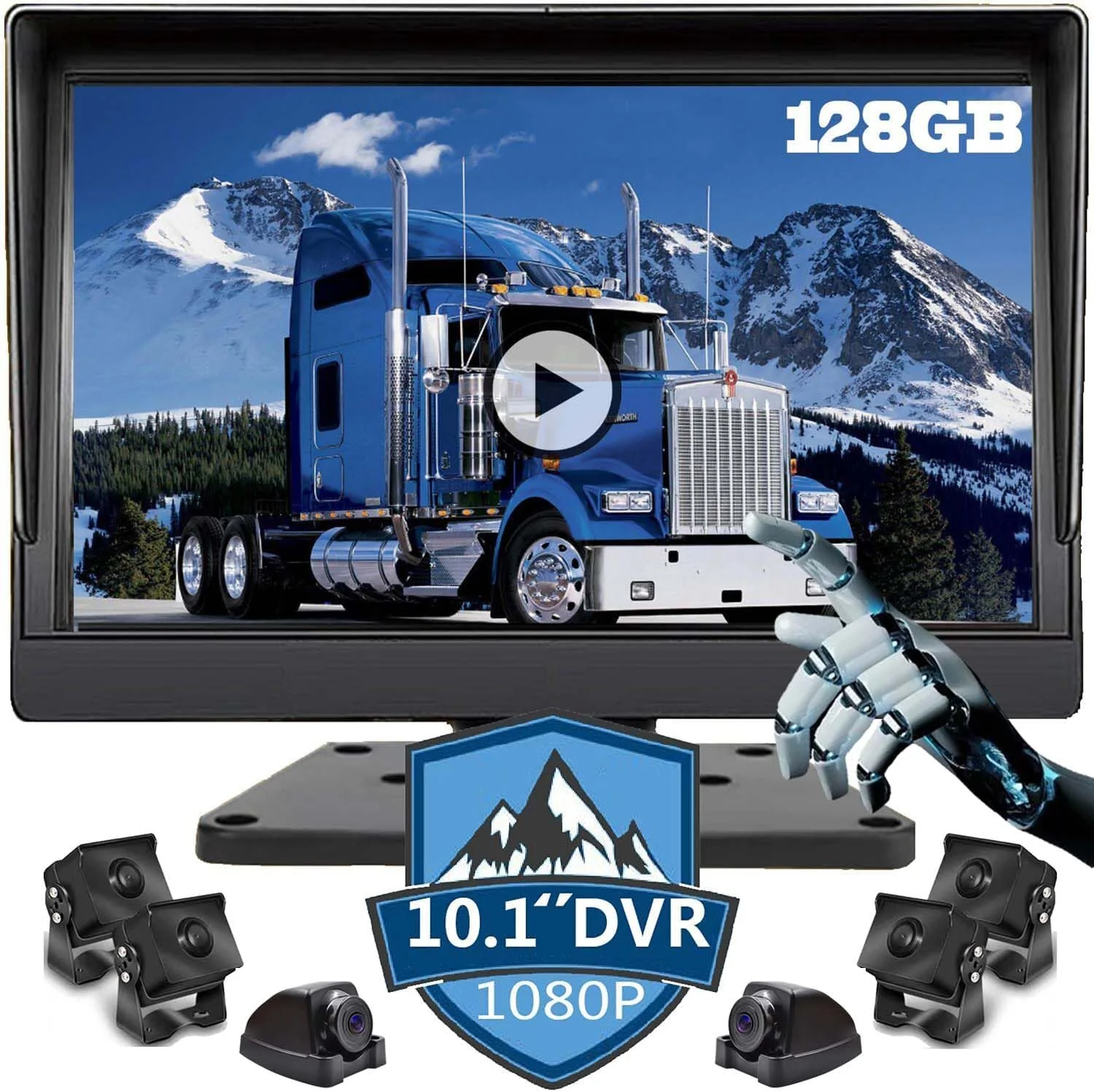 High-Performance 128GB DVR Dash cam Audio 10.1 inch 1080P Backup Camera Monitor Built-in Recorder for RV Truck Trailer Rear Side Front Reversing View Wired System 4 Split Large Screen Waterproof Avoid Blind Spot Excellent