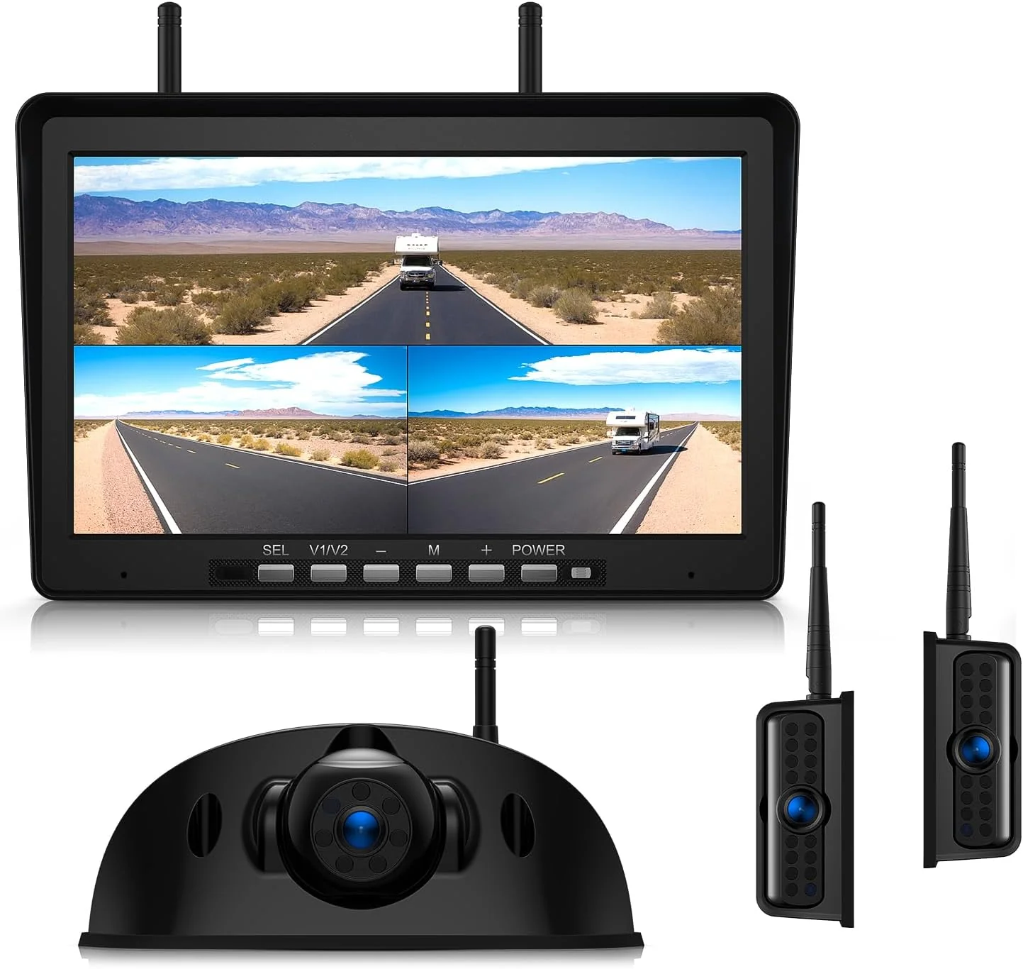 Minimalist 10.1 RV Backup Camera Wireless System Plug and Play Pre-Wired for Furrion RV Trailer Camper Motorhome HD 1080P Split-Screen DVR Monitor with 1 Rear View 2 Side View Cameras BY503 Flexible