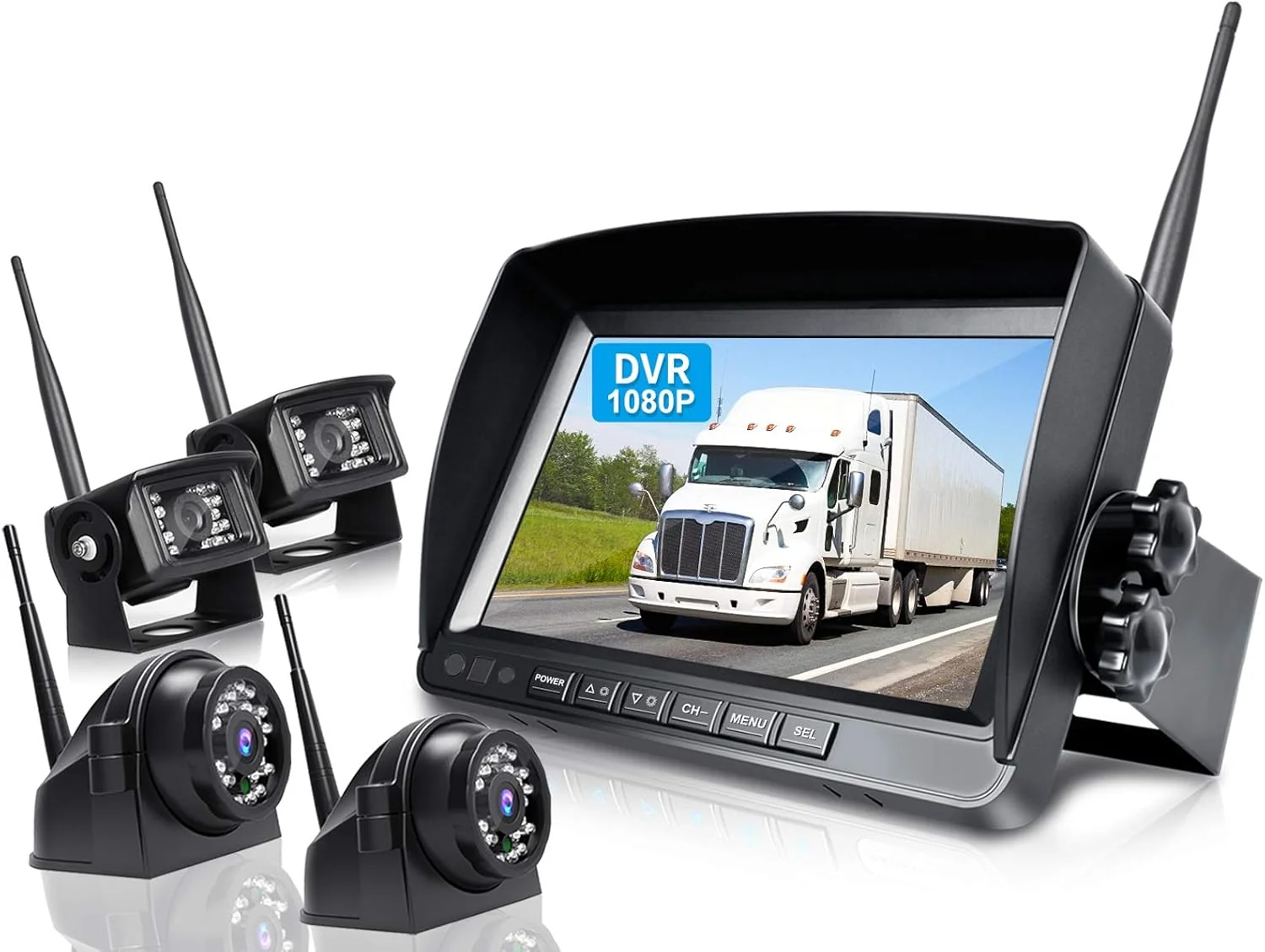Luxury 9 Wireless Backup Camera System for RV Truck Trailer Camper 9 Inch DVR Quad Split Monitor IP69 Waterproof HD 1080P Wireless Rear Side View Cameras Stable Signal Observation System - B904 High-Performance