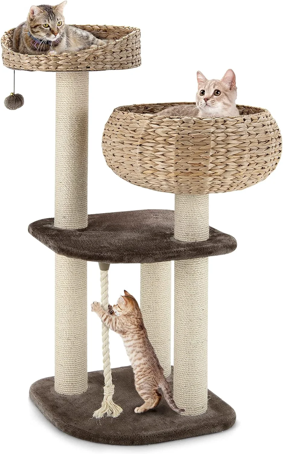 Optimized Tangkula Modern Cat Tree for Indoor Cats Small Tall Cat Tower with Natural Sisal Scratching Post Hand-Made Wicker Cat Condo Top Perch Funny Hanging Toy Ball Cute Cat Tree Tower for Large Cats World-Class