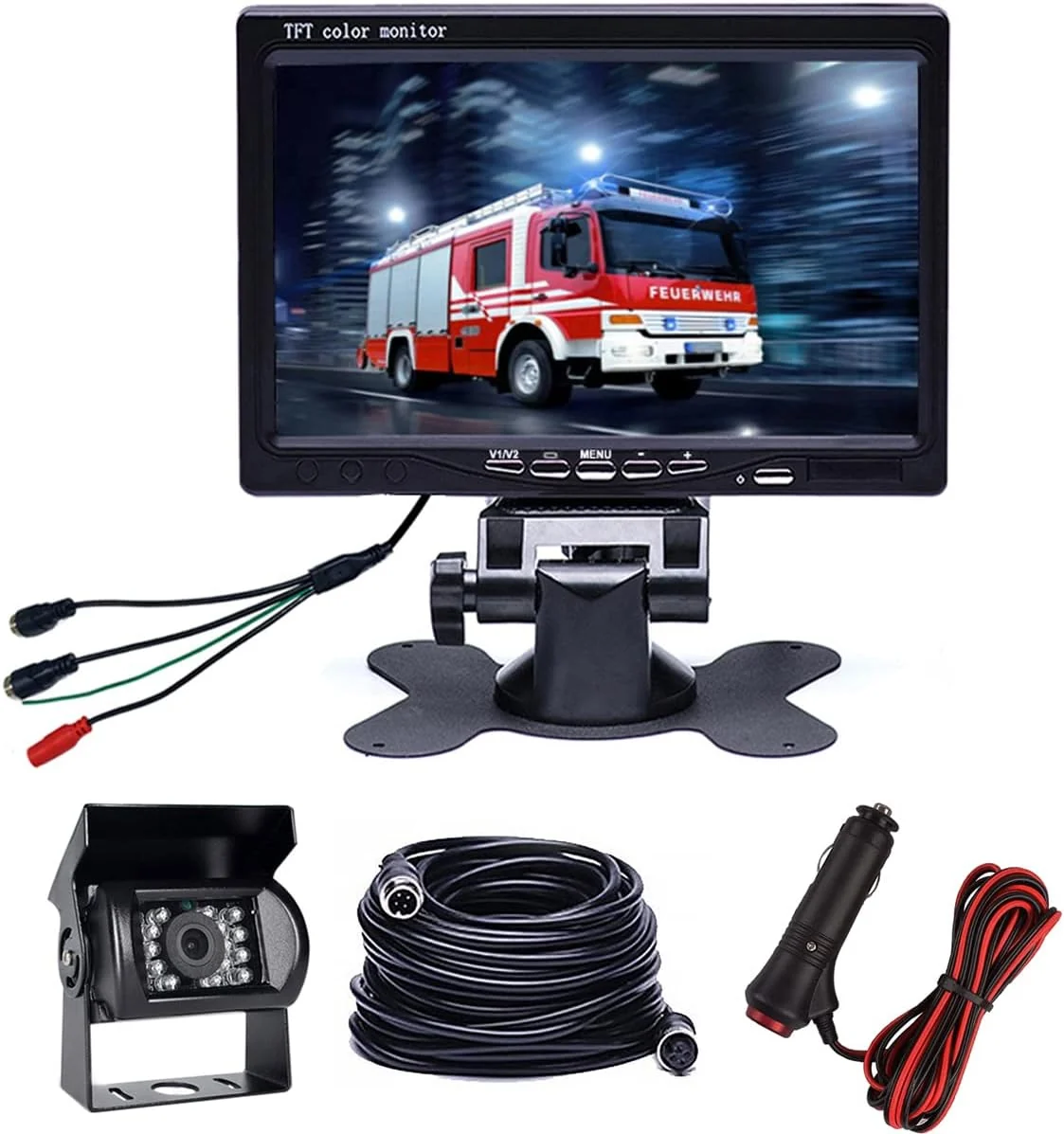 Functional Hikity Backup Camera with Monitor Kit Waterproof 18 IR LED Night Vision Reverse Camera 7 Rear View Monitor Vehicle Parking System for RV Bus Trailer Truck 65ft Video Cable Cigarette Lighter Enhanced
