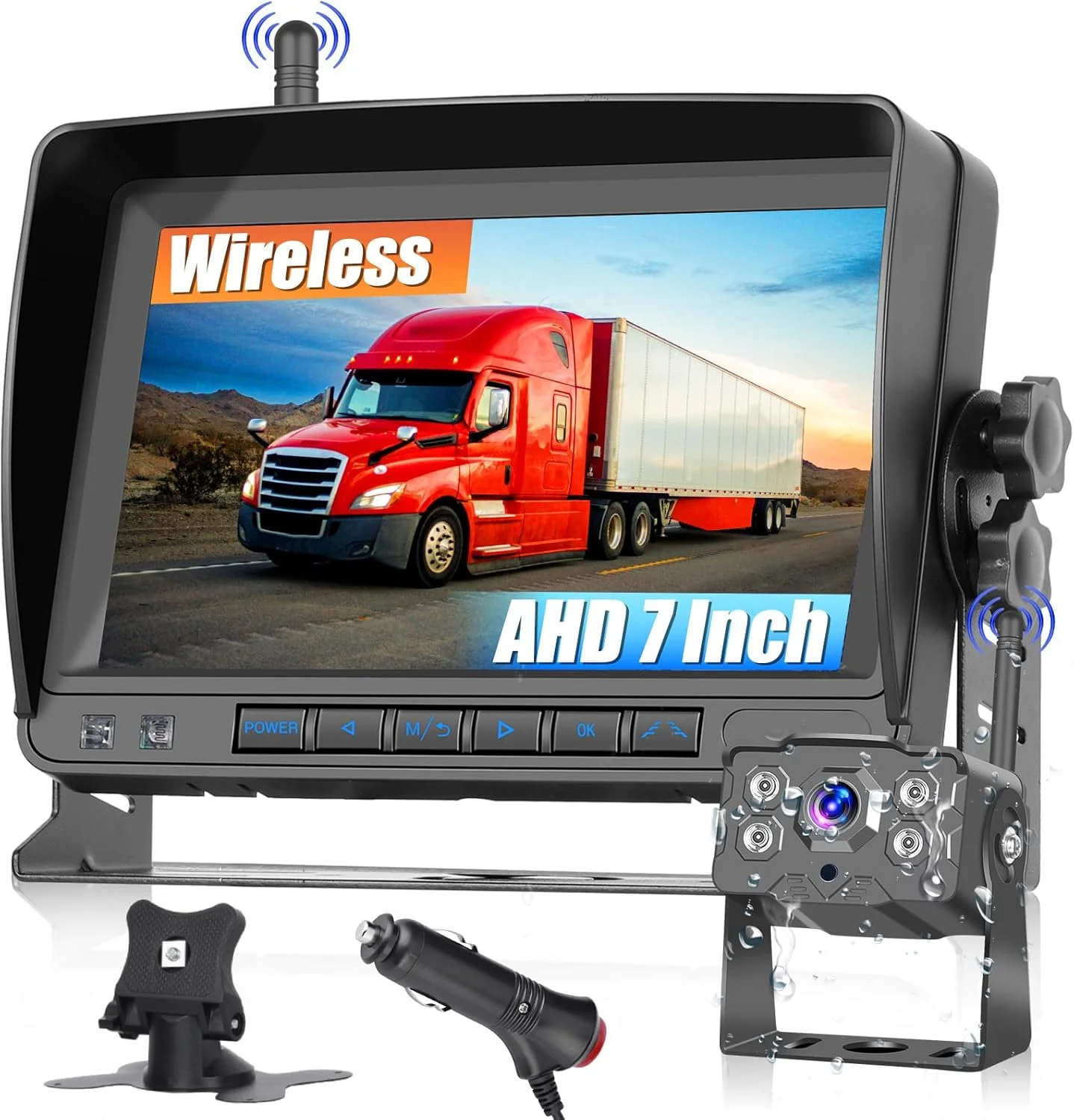 Original Hikity Wireless Backup Camera Trucks -7 Inch HD 1080P Rear View Camera Monitor Kit IP68 Waterproof 320ft Stable Signal Wide Angle Night Version Plug and Play Monitor System for Car R SU High-End