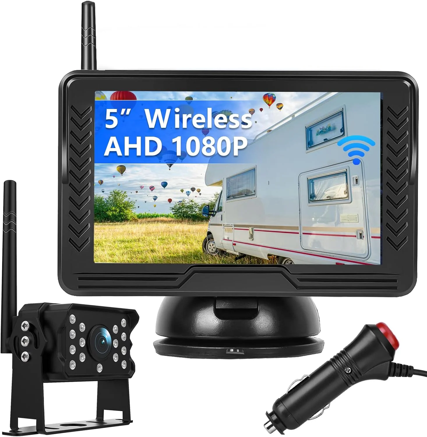 Fine Crafted Wireless Reversing Camera System with 5 inch Split Screen IP69K Waterproof Backup Camera with Night Vision Support add 2nd Wireless Rear View Camera for Trailer RV Trucks Farm Vehicle Elite