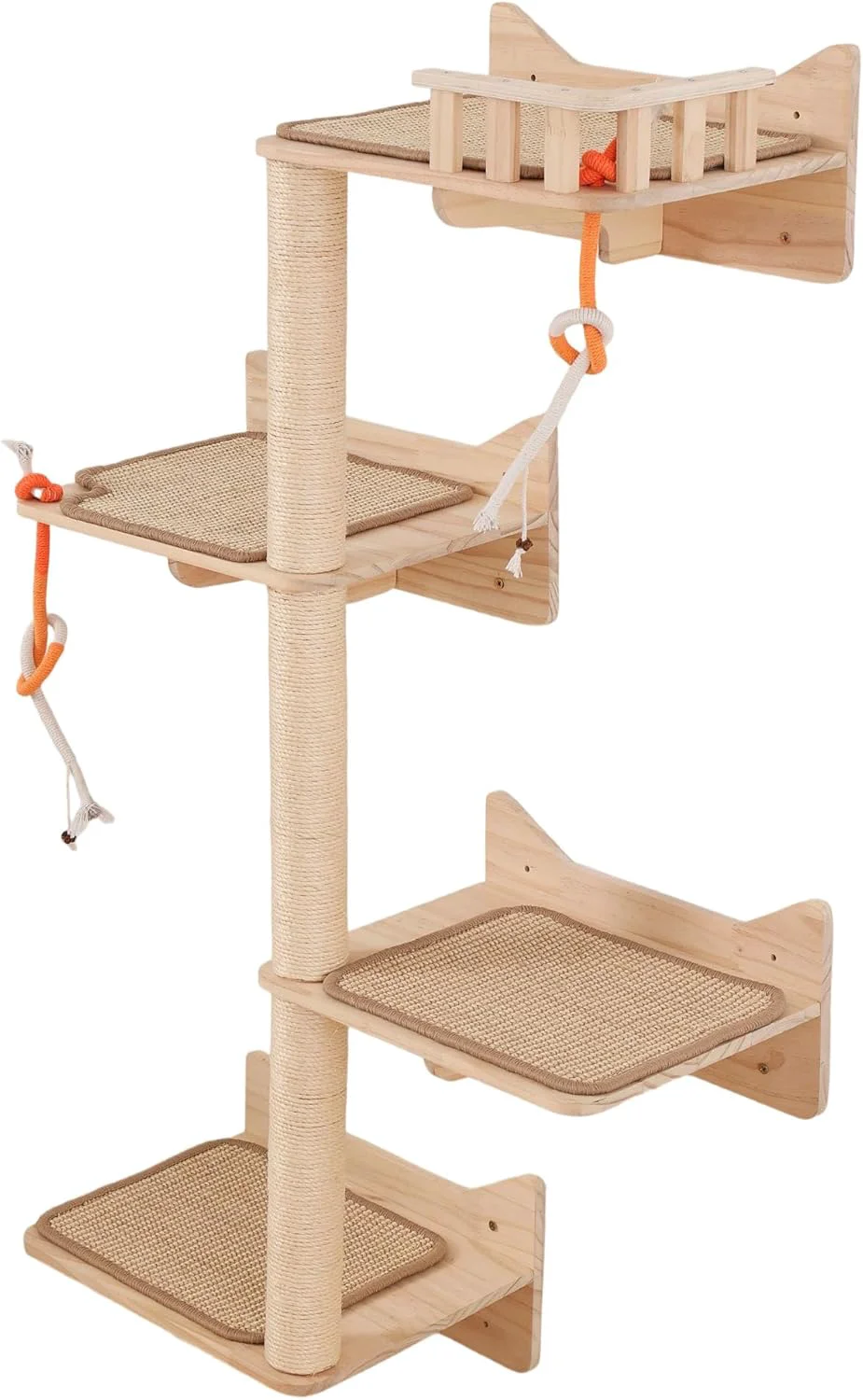 Fine Crafted Wall Mounted Cat Tree - 7 PCS Cat Wall Shelves Perches with Tall Sisal Scratching Posts Wall Mount Cat Climbing Tree Space-Saving Furniture for Indoor Cats to Climb Scratch Lounge Sustainable