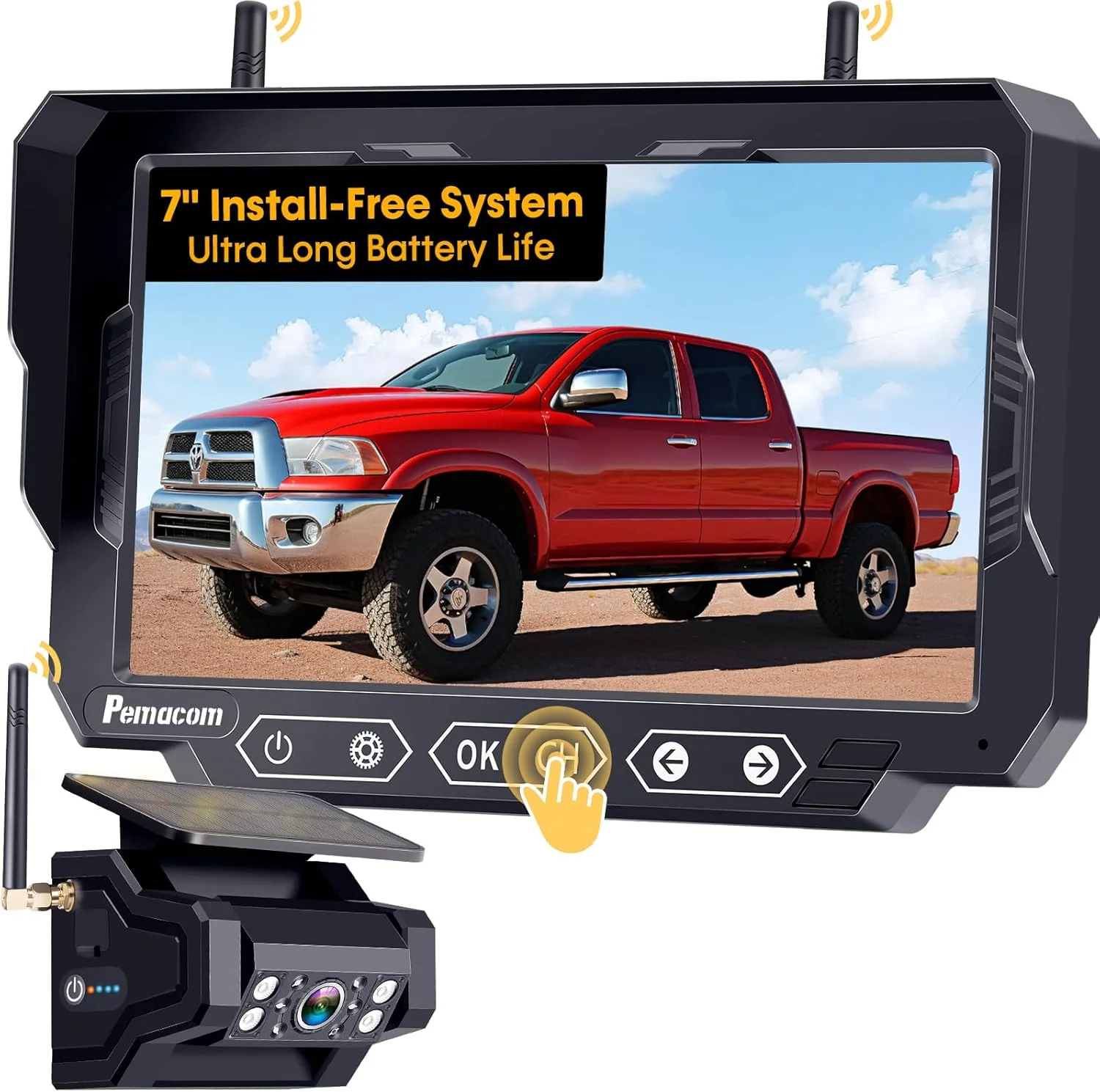 Official Magnetic Solar Wireless Backup Camera 7 Portable 1 Min Easy Install Scratch-Proof No Delay Backup Camera for Truck Rechargeable HD 1080P for Trailer Small RV Camper Pemacom P15 Reusable
