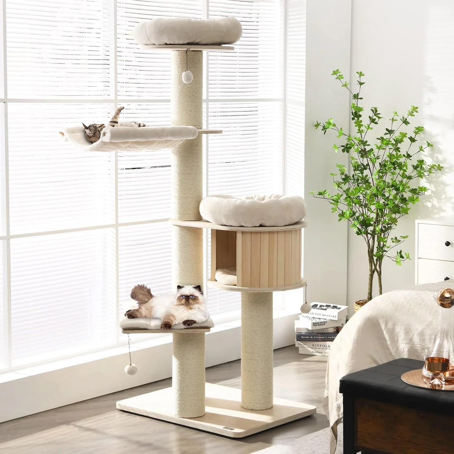 Pure Tangkula Modern Cat Tree Multi-Level Large Cat Tower with Condo Hammocks Hanging Basket Tall Cat Tree with Sisal Posts Washable Cushions Wood Cat Trees and Towers for Indoor Large Cats Environmentally Friendly