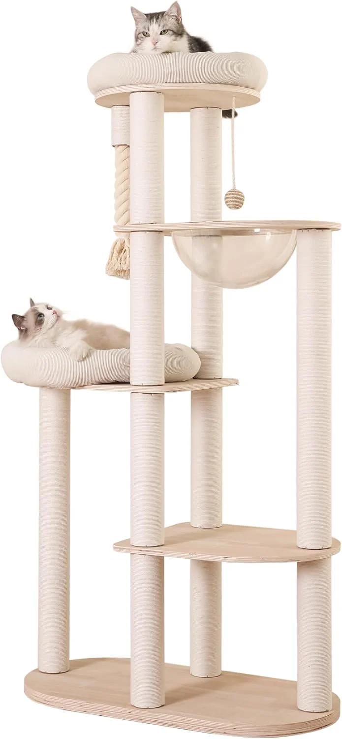 Fashionable 59 Modern Cat Tree Multi-Level Large Cat Tower Heavy Duty Cat Tree with Hammock Cotton Scratching Post and Washable Cushions Elite