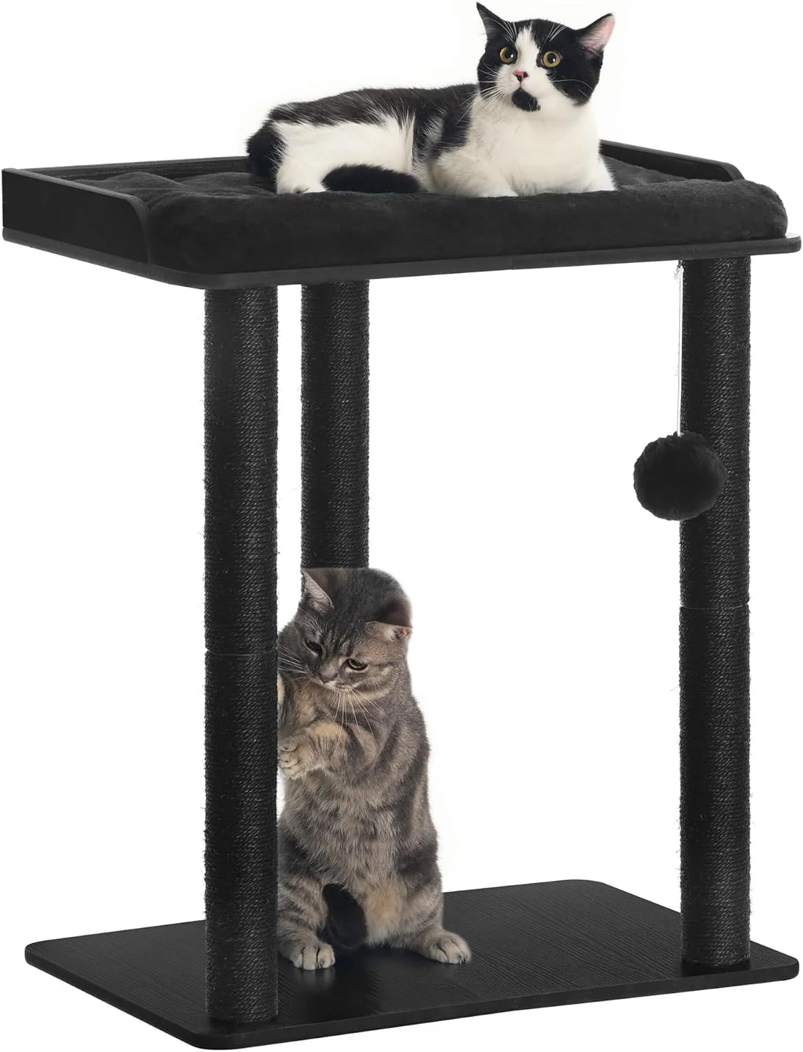 Selected FourFurPets 26.7in Cat Tree Tower Condo Cat Scratch Posts for Indoor Cats Big Plate Three 23.6in Full Sisal Scratching Posts Black Premium