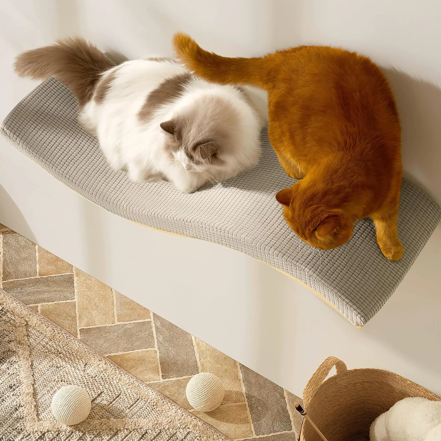 Professional Extra Large 35.4 × 11.6 Stylish Cat Wall Shelves with Soft Cushion Modern Wall-Mounted Cat Tree Furniture Perch Sturdy Hidden Mounts Machine Wash Cover Sleek Design- CALLICO HAVEN Wave S-Shape