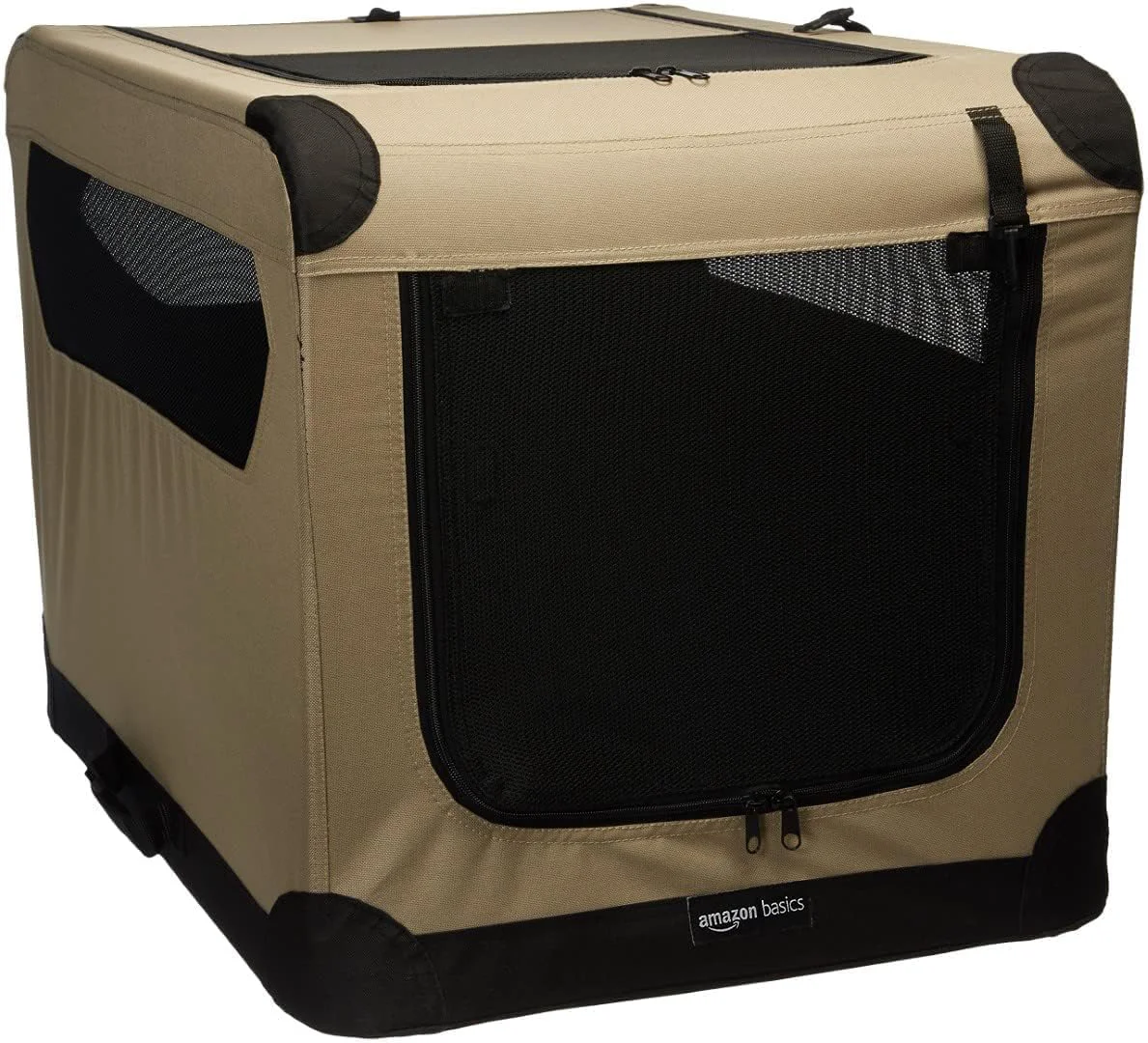 Organic Amazon Basics 2-Door Portable Soft-Sided Folding Soft Dog Travel Crate Kennel Medium M 30 x 21 x 21 Tan Casual
