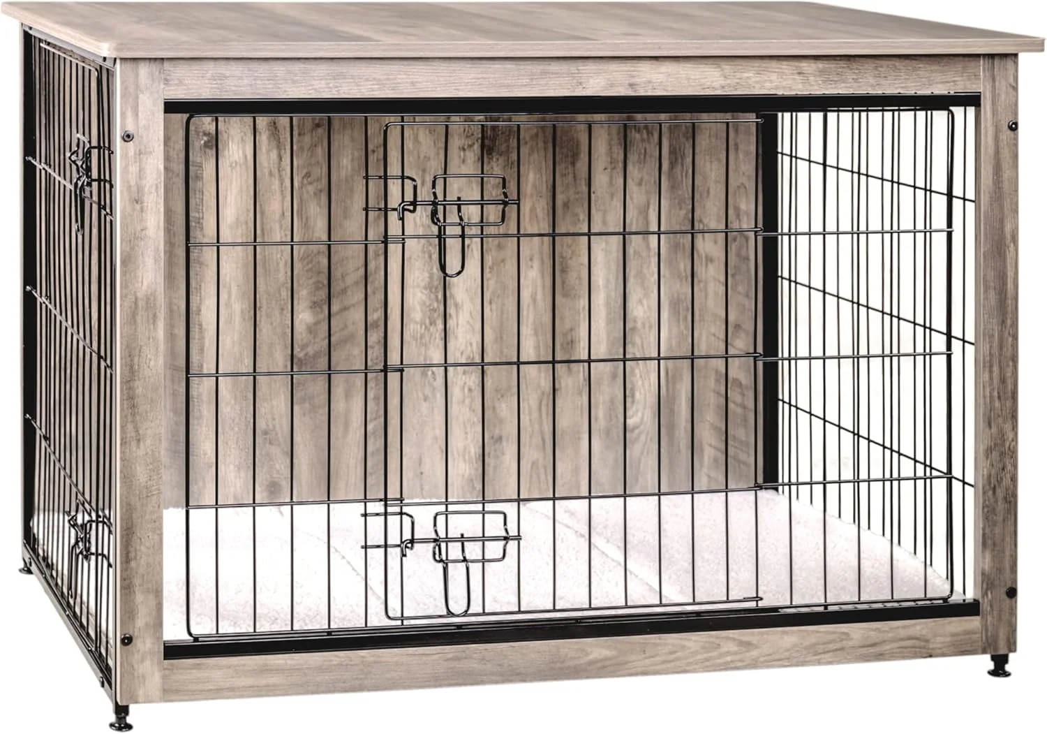 Safe DWANTON Dog Crate Furniture with Cushion Wooden Kennel Table with Double Doors Indoor Dog House Large Size 38.5 L Greige Minimalist