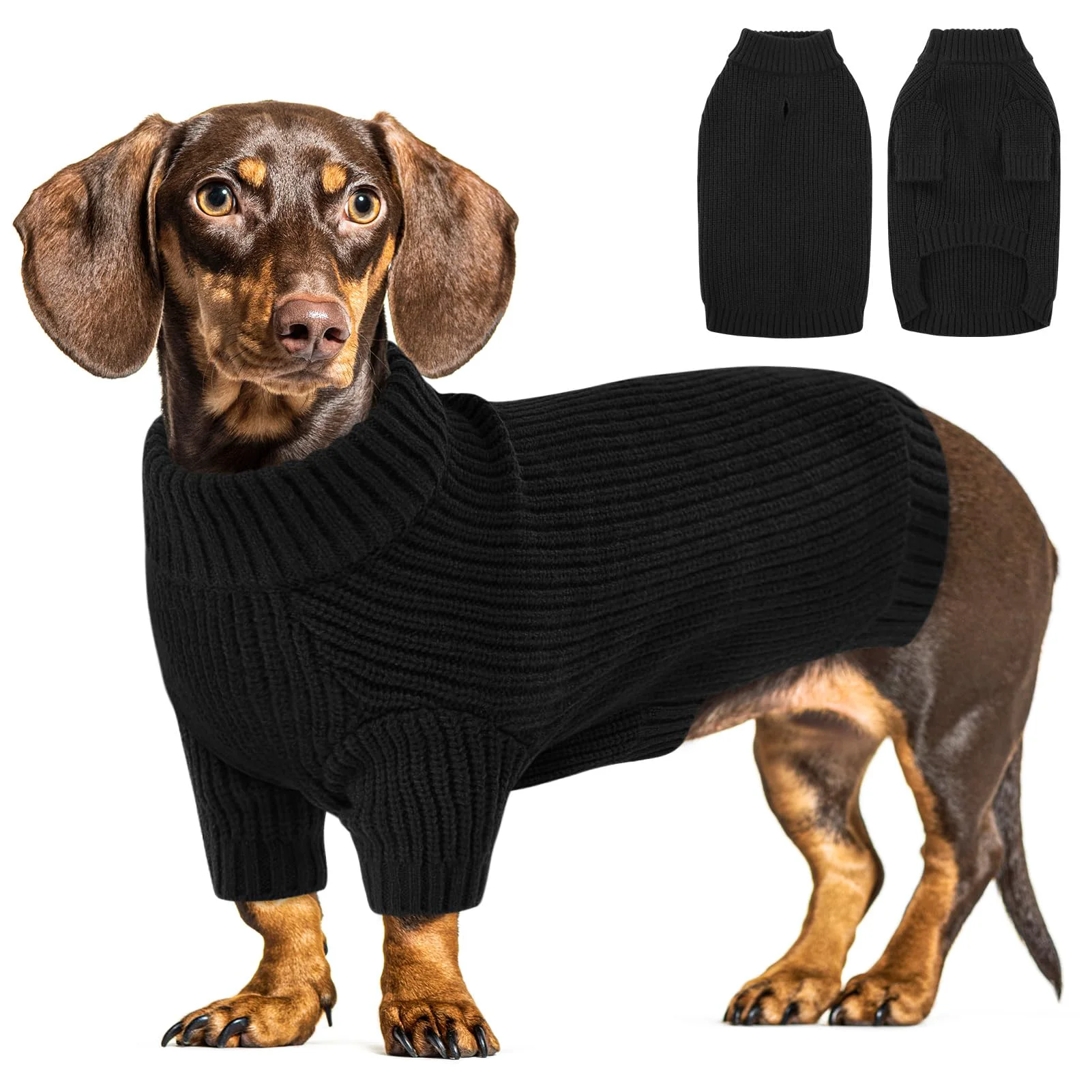Durable Queenmore Large Dog Sweaters - Soft Knit Turtleneck Pullover for Boys Girls Black Fashionable