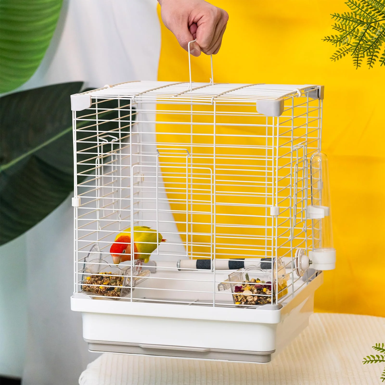 Smart JONS NTY 14.6-inch Portable Travel Bird Cage – Lightweight Parrot Cage with Food Boxes Perch Water Bottle Specialty