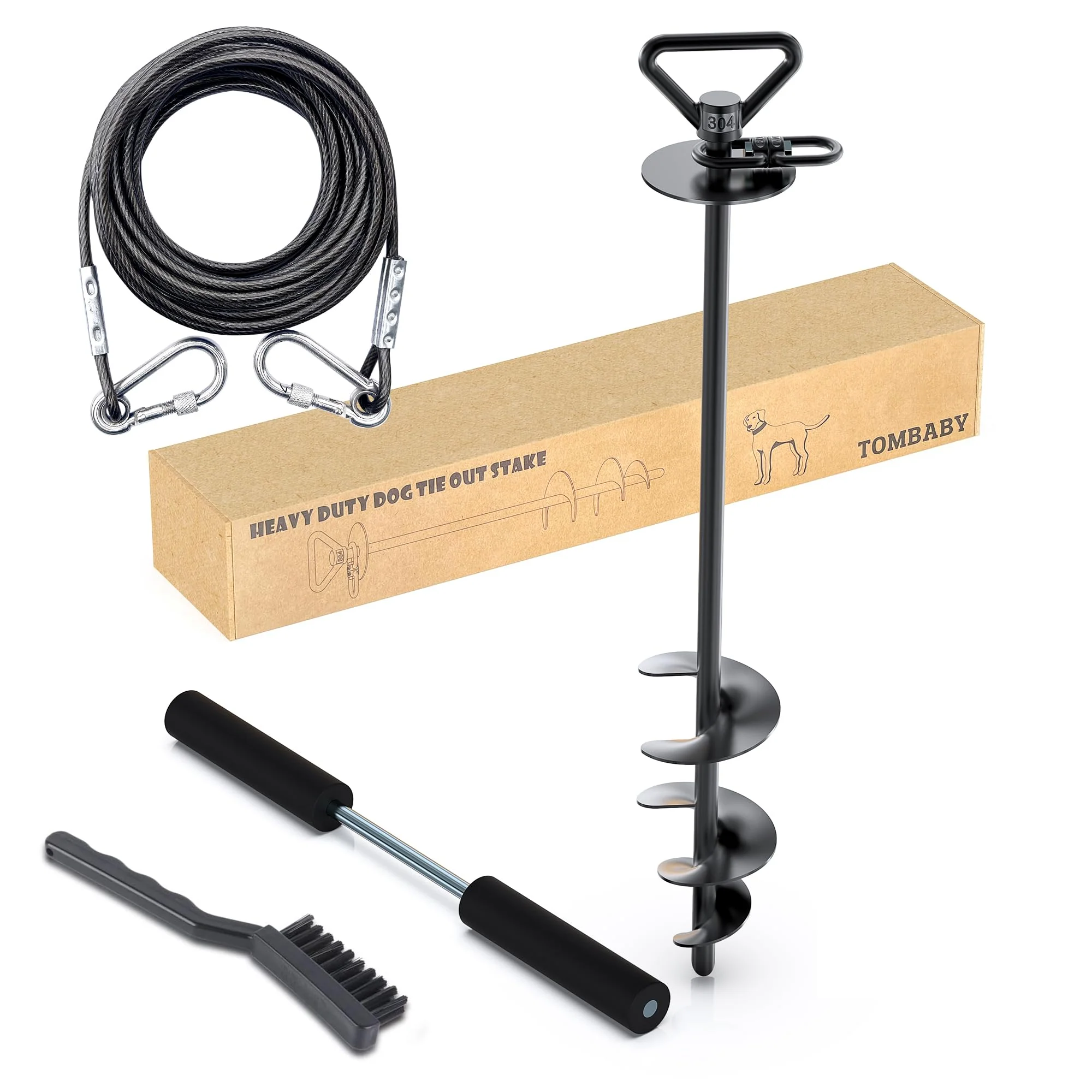 Prestigious TOMBABY Dog Tie Out Cable Stake – 20ft Heavy-Duty 360° Swivel Up to 210 lbs Powerful
