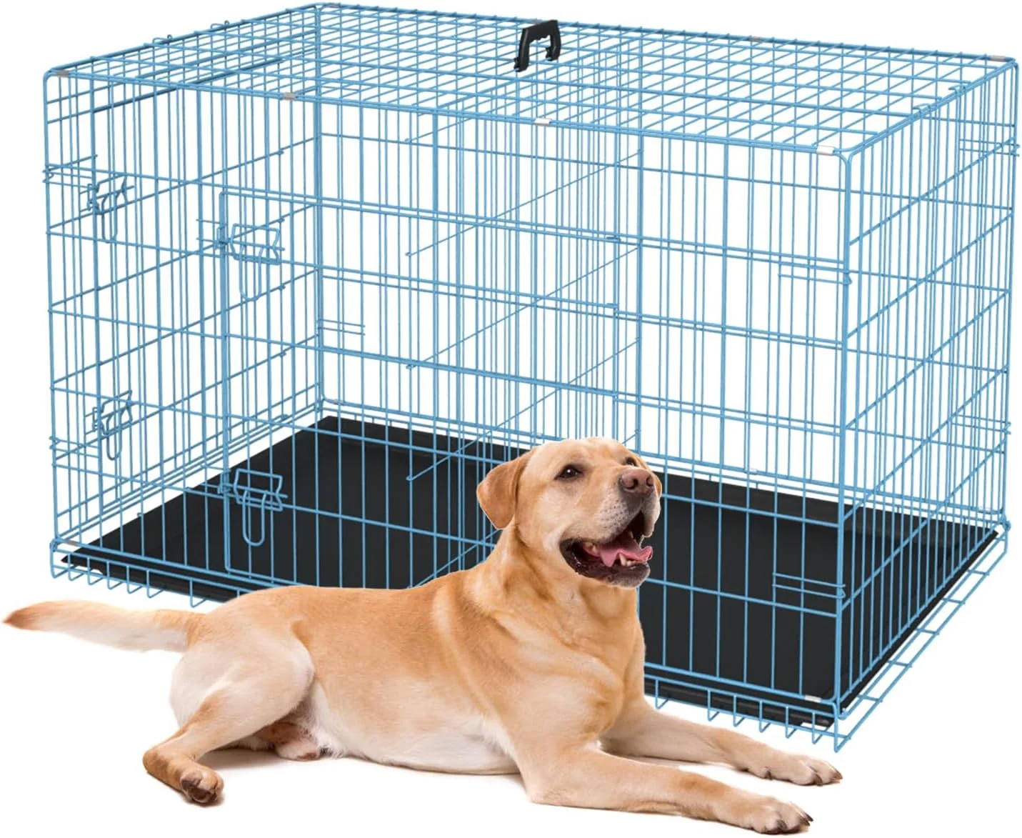 Reusable Pet Dog Crate 36 Blue Foldable Metal Kennel with Double Doors Secure Slide-Bolt Latches Leakproof Tray Portable Dog Cage for Medium Sized Breeds for Travel Indoor Outdoor Use Quality