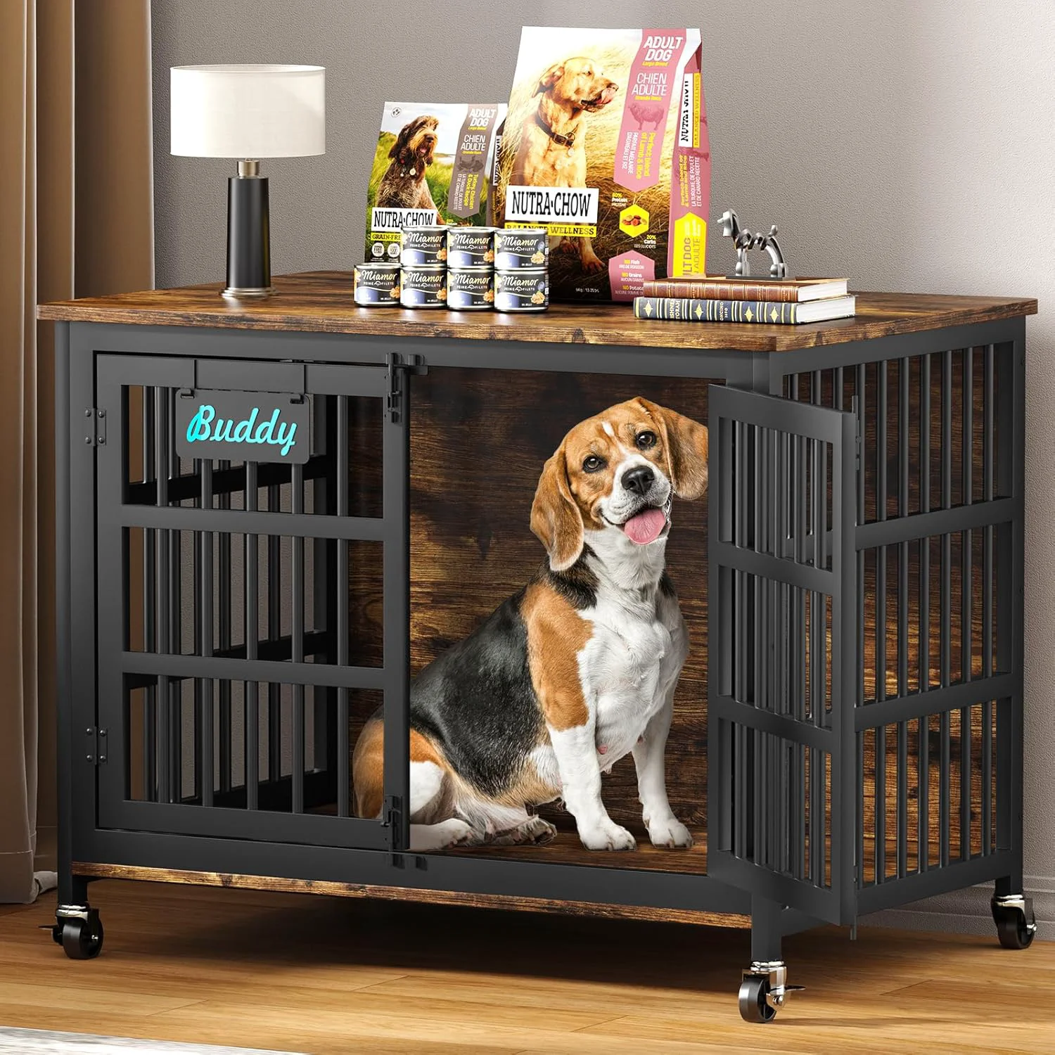 Professional EasyCom 41 33 27 Dog Crate Furniture with Name Tag Heavy Duty Dog Kennel Indoor for Medium Dogs Double-Doors Sturdy Metal Dog Cage for Anxiety Dog Decorate House as TV Stand End Table Clean