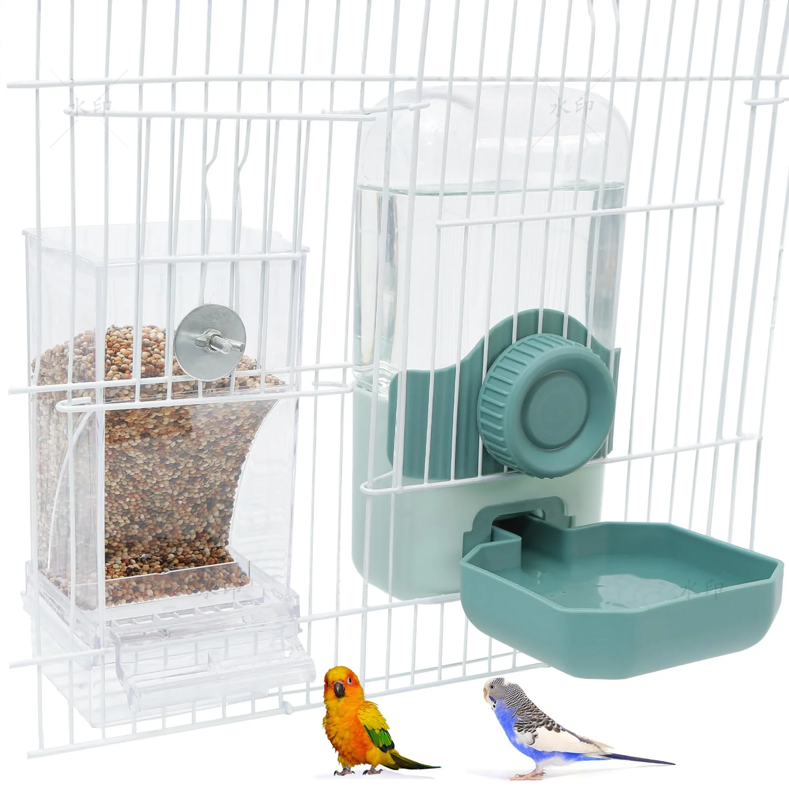 Recyclable Chebet No Mess Bird Feeder Water Dispenser Set – Automatic Cage Feeder Drinker Aqua Contemporary