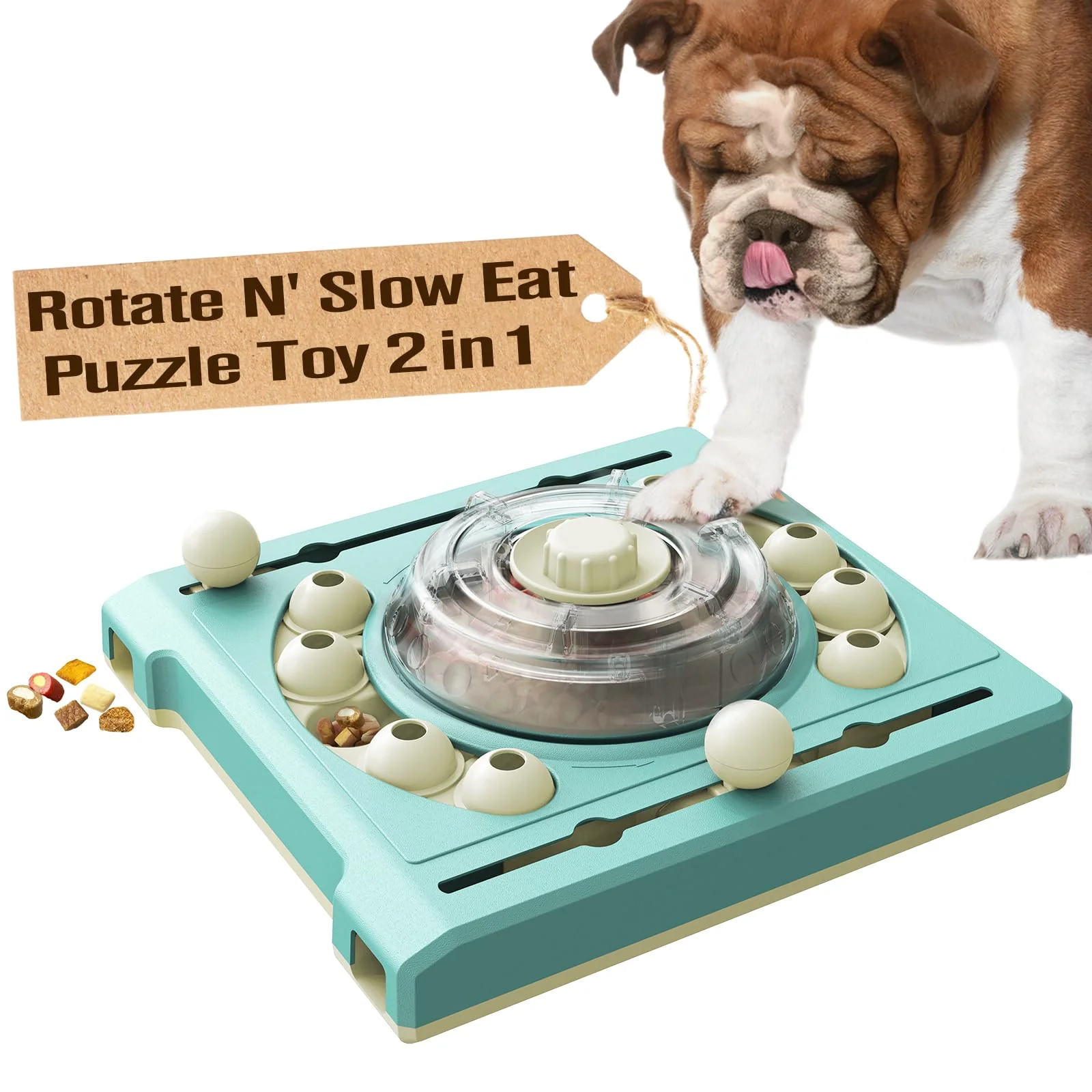 Minimalist KADTC U.S. Brand Design – 2-Level Spinning Dog Puzzle Toy Slow Feeder Enrichment for Small to Large Dogs High-Grade