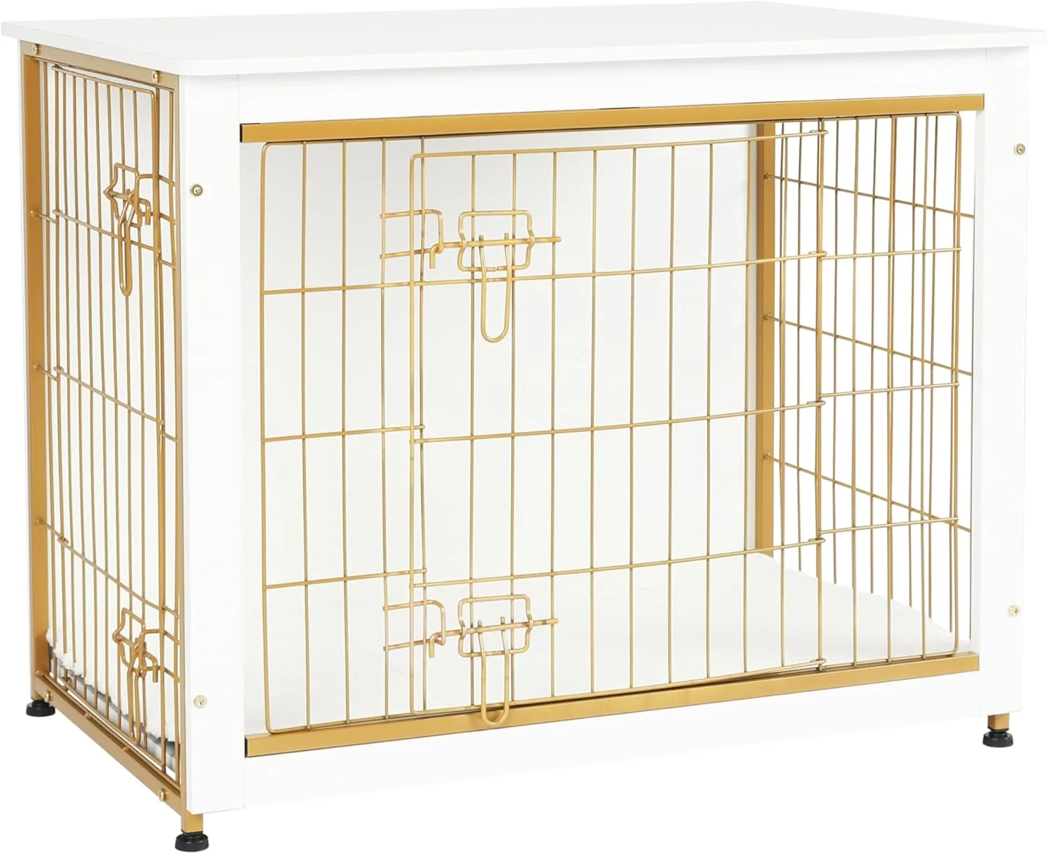 Elite DWANTON Dog Crate Furniture with Cushion Wooden Kennel Table with Double Doors Indoor Dog House Medium Size 32.5 L White Official