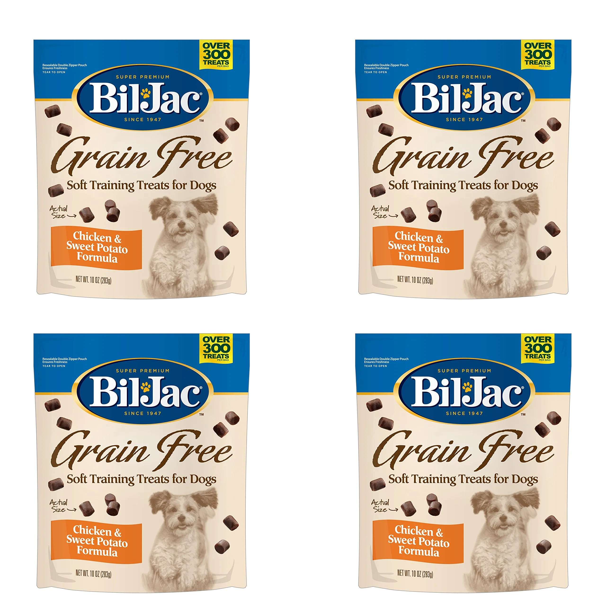 First-Class Bil-Jac Grain Soft Treats for Dogs – Chicken Sweet Potato Chicken Liver 10oz 4-Pack Artisan