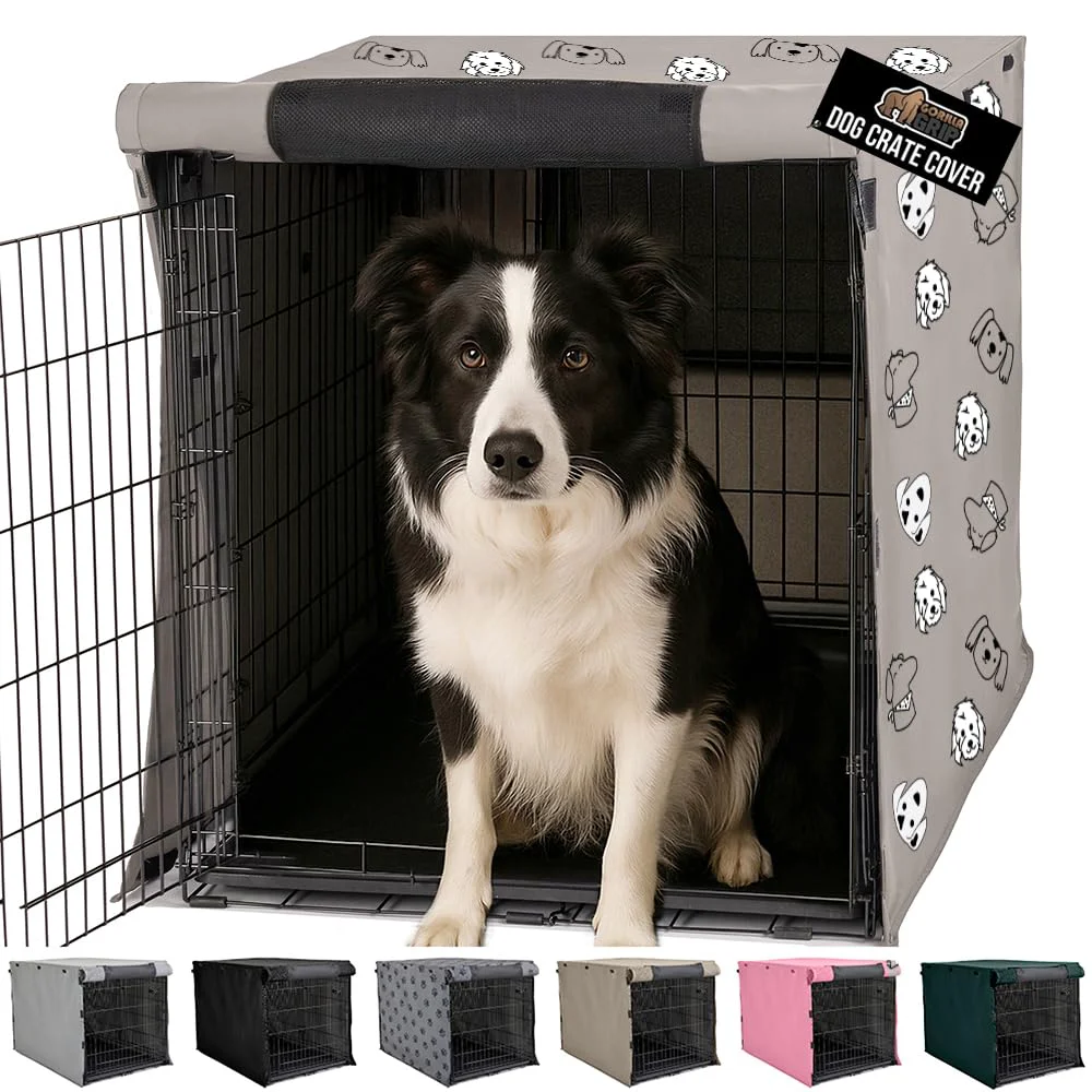 Traditional GORILLA GRIP Dog Crate Cover for 36-inch Crates – All-Sides Open Privacy Breathable Taupe Expertly Made